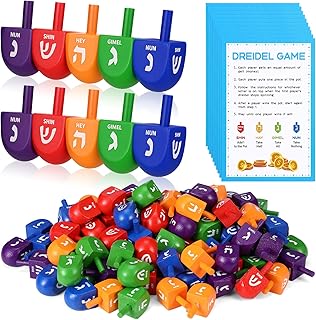 Wettarn 100 Pieces Hanukkah Dreidels Bulk Wooden Hanukkah Dreidels with Game Instruction Cards for Party Game (Size 1,Rainbow Style)