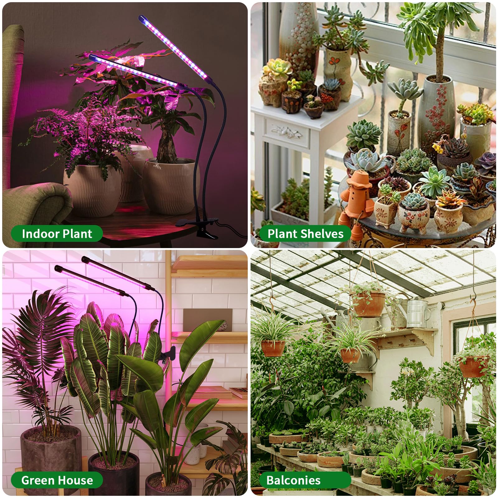 Luz solar para cultivo de plantas con batería de día/noche, 2 cabezales, 40 luces LED de espectro completo con clip de 16.4 pies, cable de carga USB, temporizador, regulable para plantas de