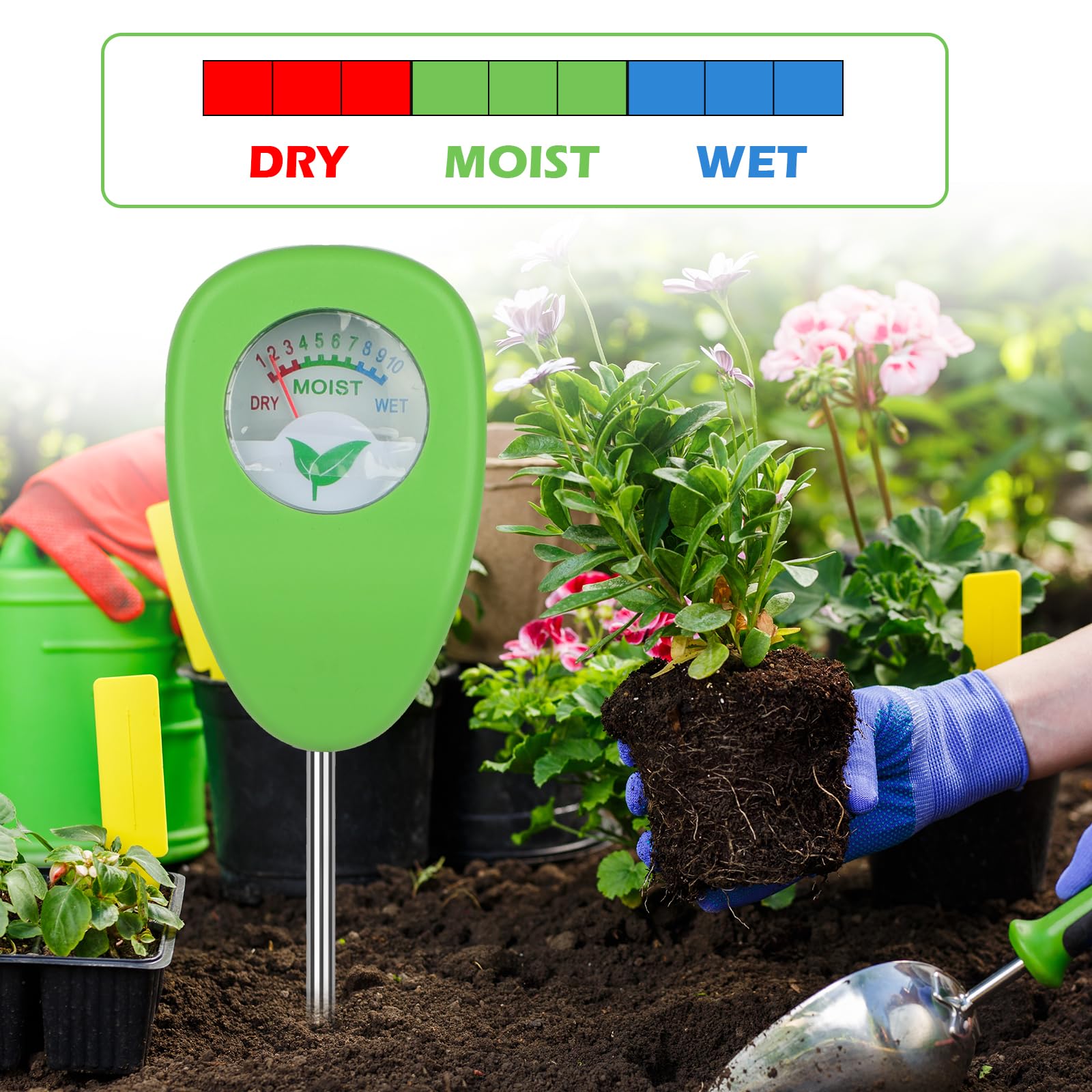 Misuratore di umidità del Suolo, Nessuna Batteria Necessaria Tester per Il Acqua Monitor, Igrometro per Piante, Adatto Piante da Interno ed Esterno, Orti Iardino, Fattoria,Giardino