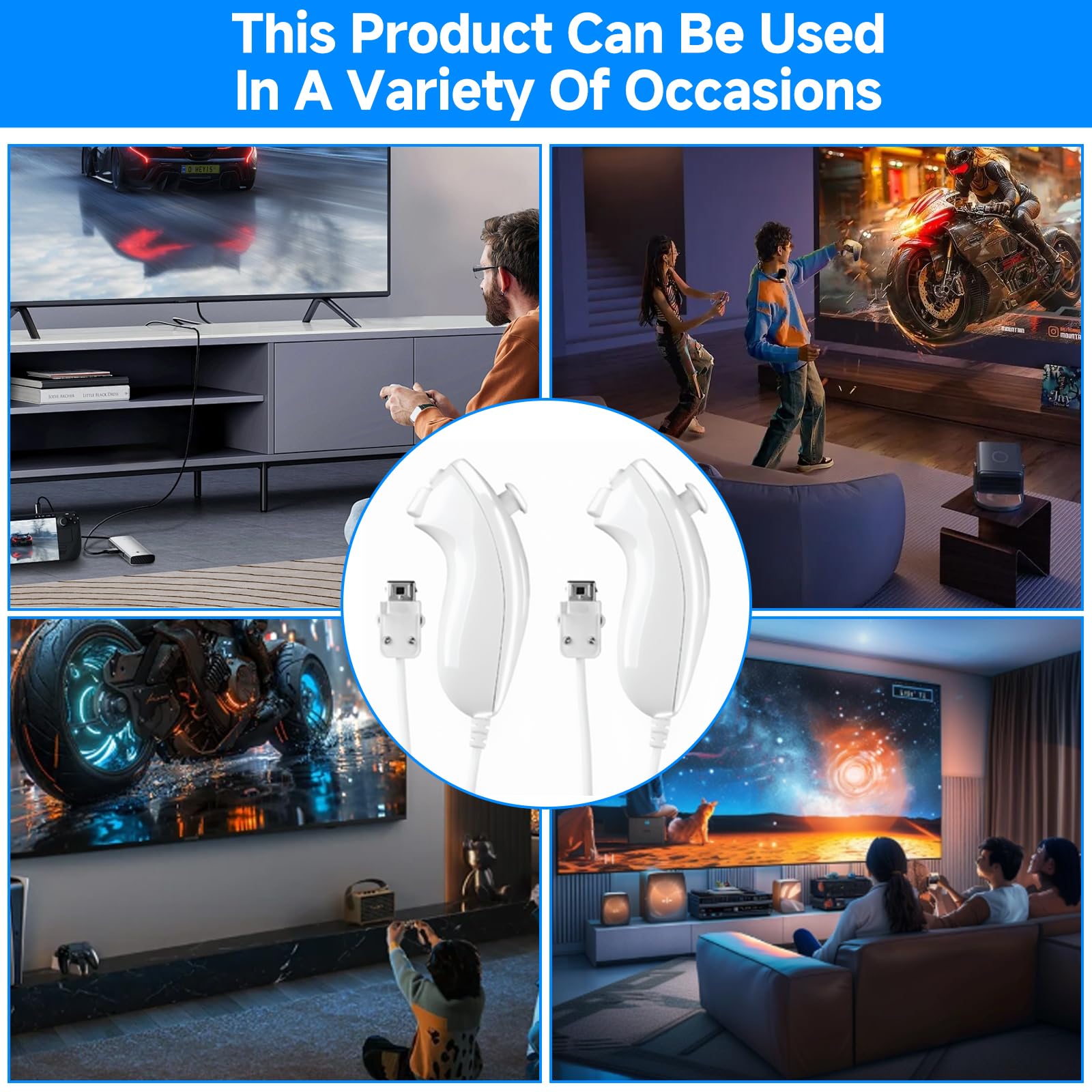 Vexnaro 2 Pack Controlador Nunchuk, Compatible con Wii y Wii U, Mando Nunchuk de Repuesto para Gamepad y Consola de Videojuegos, Controlador con Diseño Ergonómico para Juegos