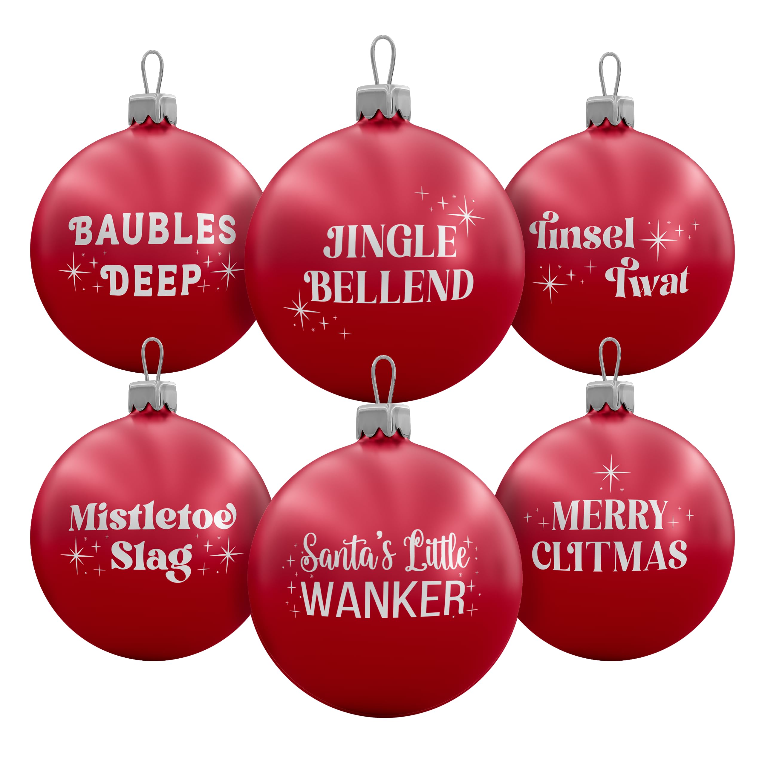 Brutal The Pack Baubles – Set Of 6 Funny Red Christmas Decorations – Rude Xmas Tree Ornaments – 6Cm – Hilarious Secret Santa Gift (The Pack)