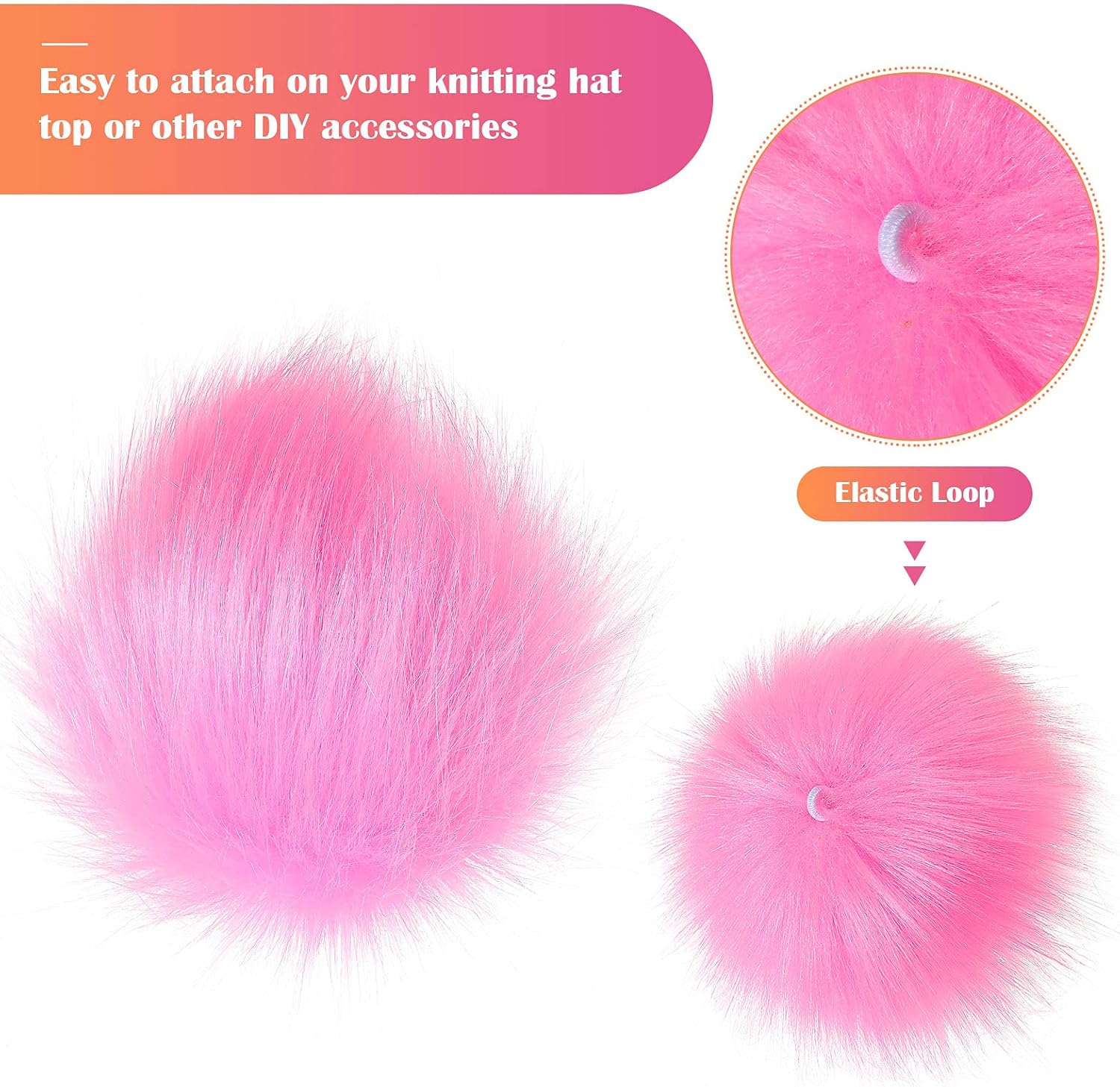 Bememo 14 Pieces Faux Fur Pom Pom Balls for Hats DIY Faux Fur Pompom with Elastic Loop for Hats Shoes Scarves Gloves Scarves Bag Key Chain Charms Accessories (Mix Light Color) - Image 4