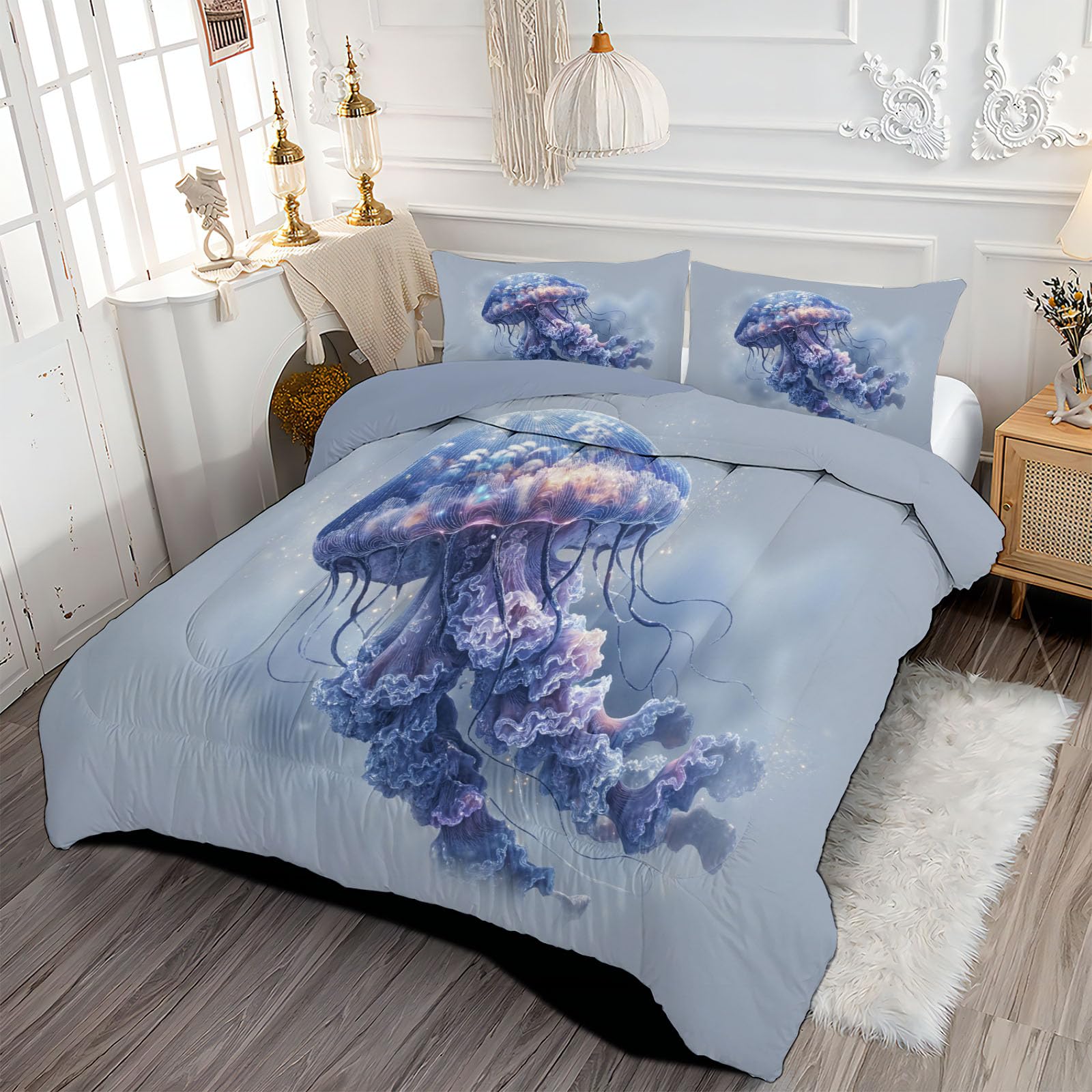 Trapunta Letto Singolo 4 Stagioni Piumone per Bambini, Astratto Medusa Leggero Semplice Animale Set di Biancheria da Letto 140x200cm con 1 Federe,Piumino Lavabile In Lavatrice