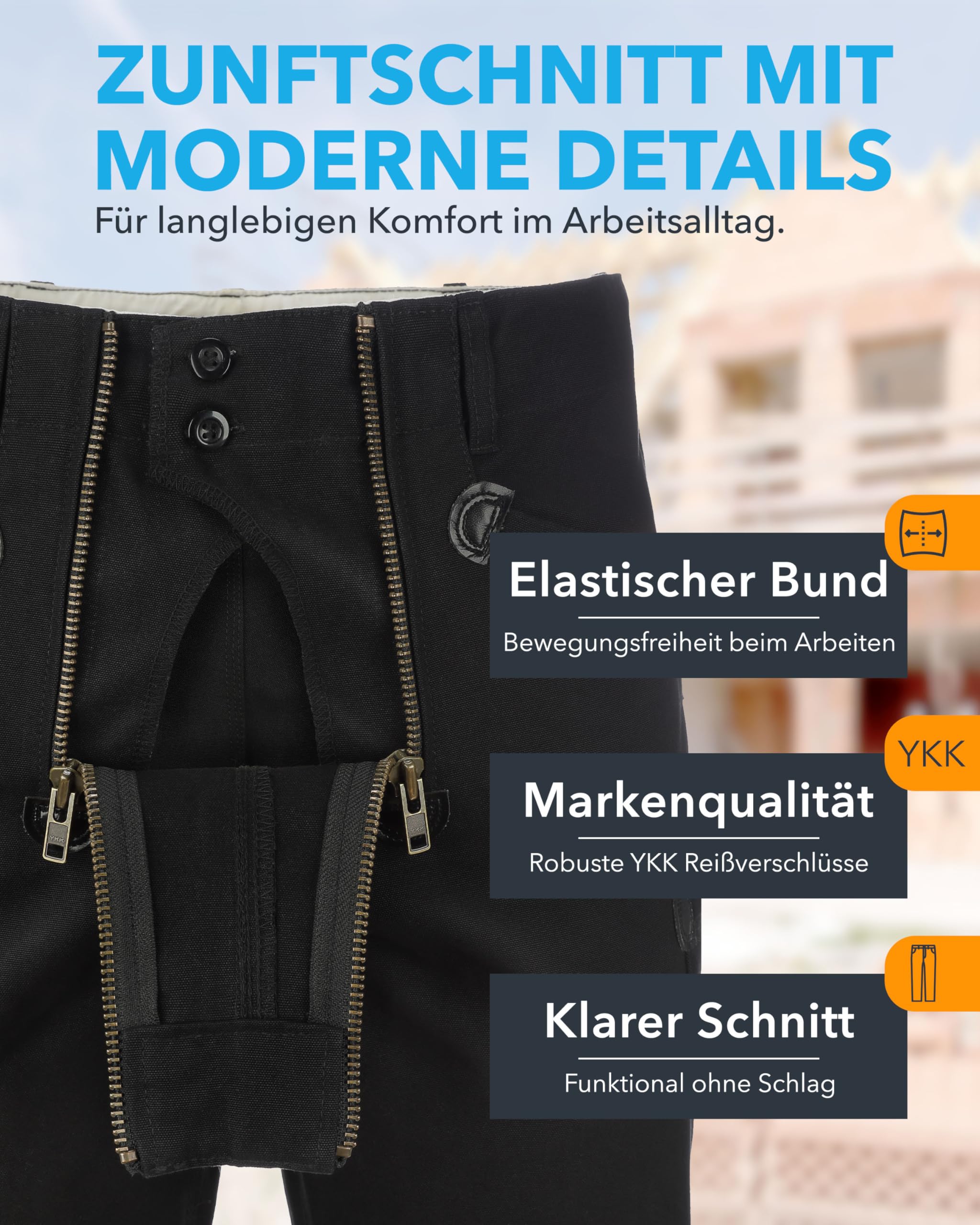 TMG Zunfthose für Herren, Dachdeckerhose mit Kniepolstertaschen | Handwerkerhose mit viel Stauraum, Schornsteinfeger Arbeitshose aus 100% Baumwolle, robuste Zunfthose