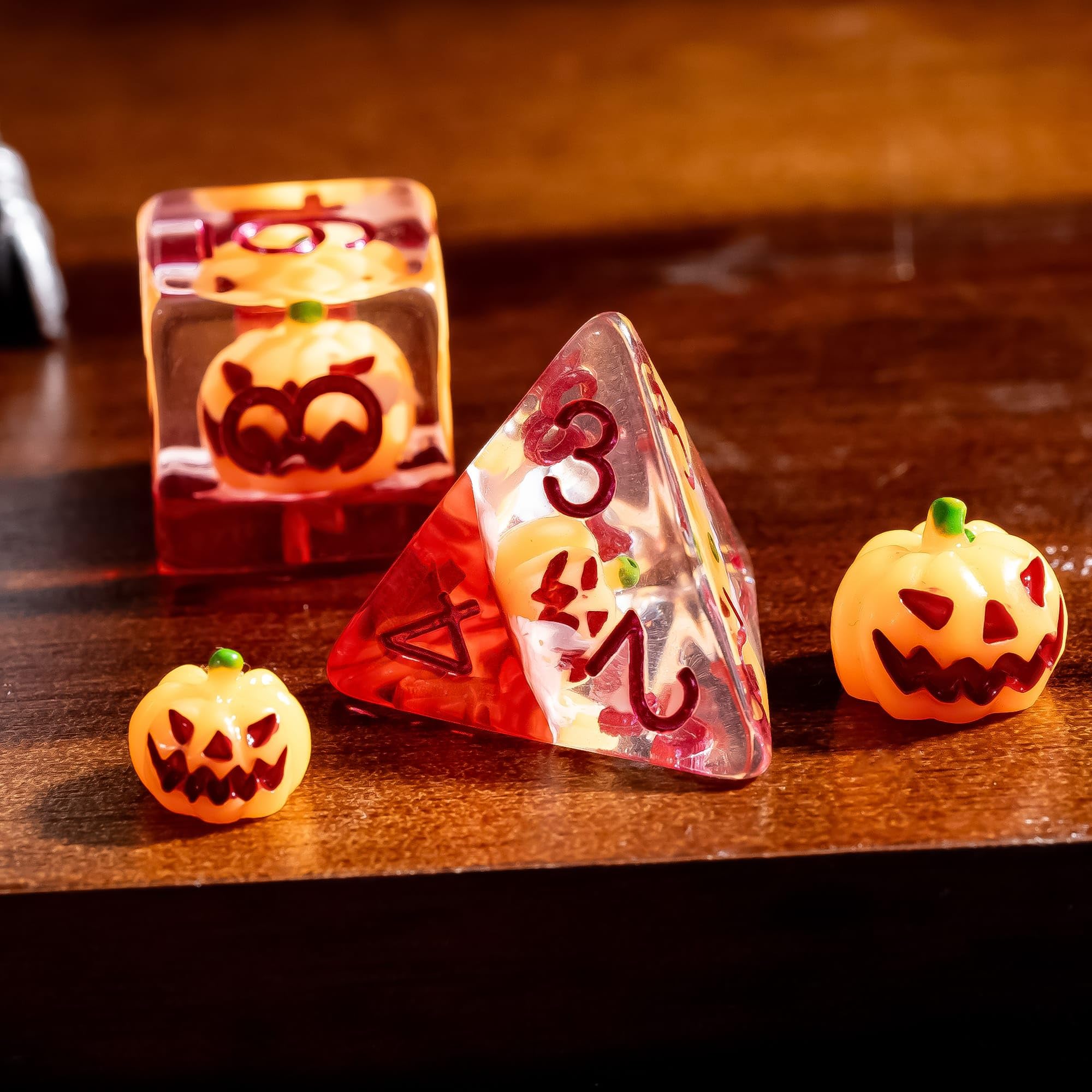 Cusdie 7-Piece Resin Dice Set including Pumpkin Design - Perfect for Halloween Tabletop Gaming Gifting Collecting - Image 2