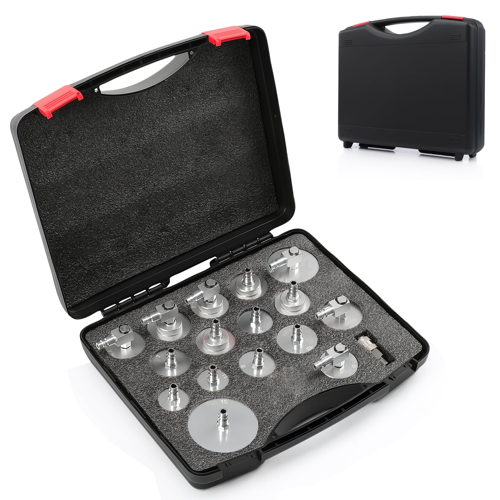 GEARMONSTER Zestaw adapterów 17-częściowy do odpowietrzania hamulców, urządzenie do odpowietrzania, adapter do odpowietrzania hamulców pojazdów z szybkozłączem pasującym do systemów hamulcowych