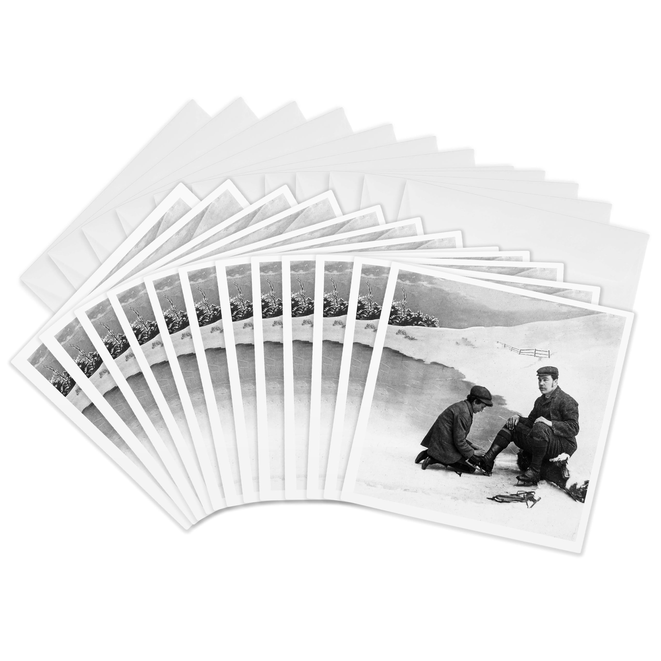 3dRose gc_246190_2 6 x 6-Inch "Victorian Skating Excursion No.1 Strapping on The Skates 1890 Vintage" Greeting Card (Set of 12)