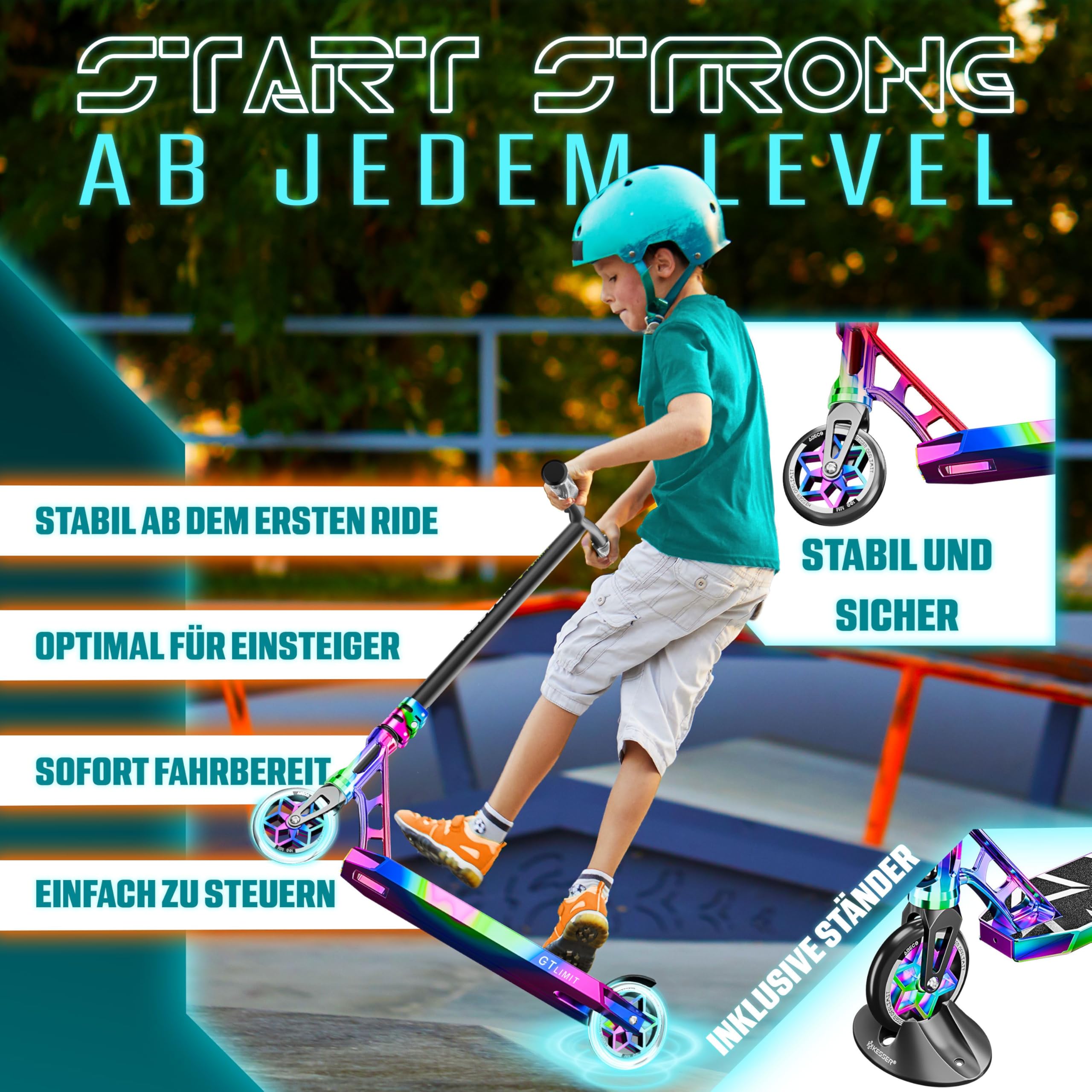 Kesser Stuntstep GT-Limit 360° Voor Volwassenen En K   Step Met Standaard Abec 9 Kogellagers 110 Mm Pu Wielen Stunt Scooter   Regenboog 1074395559