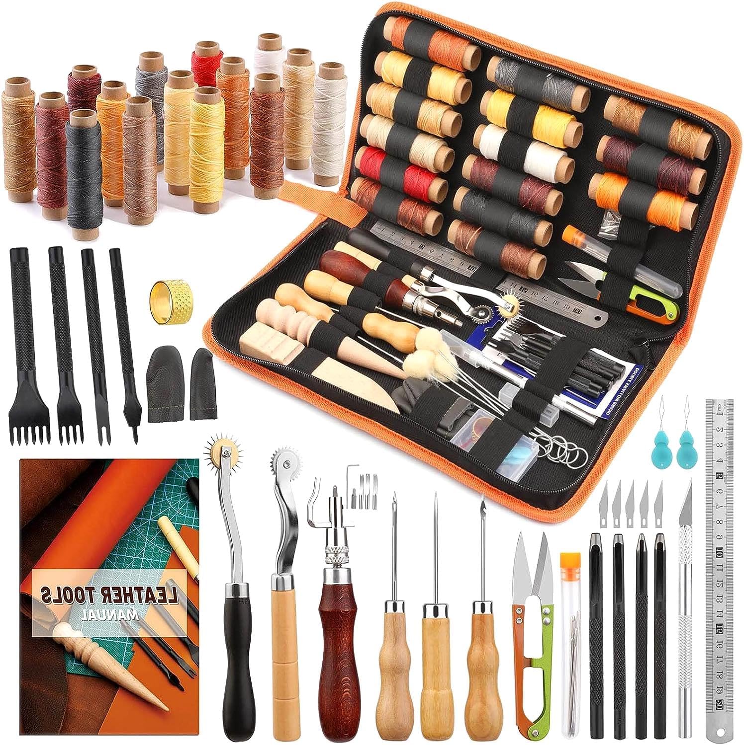 MODMA Leather Working Tools Kit with Waxed Thread Groover