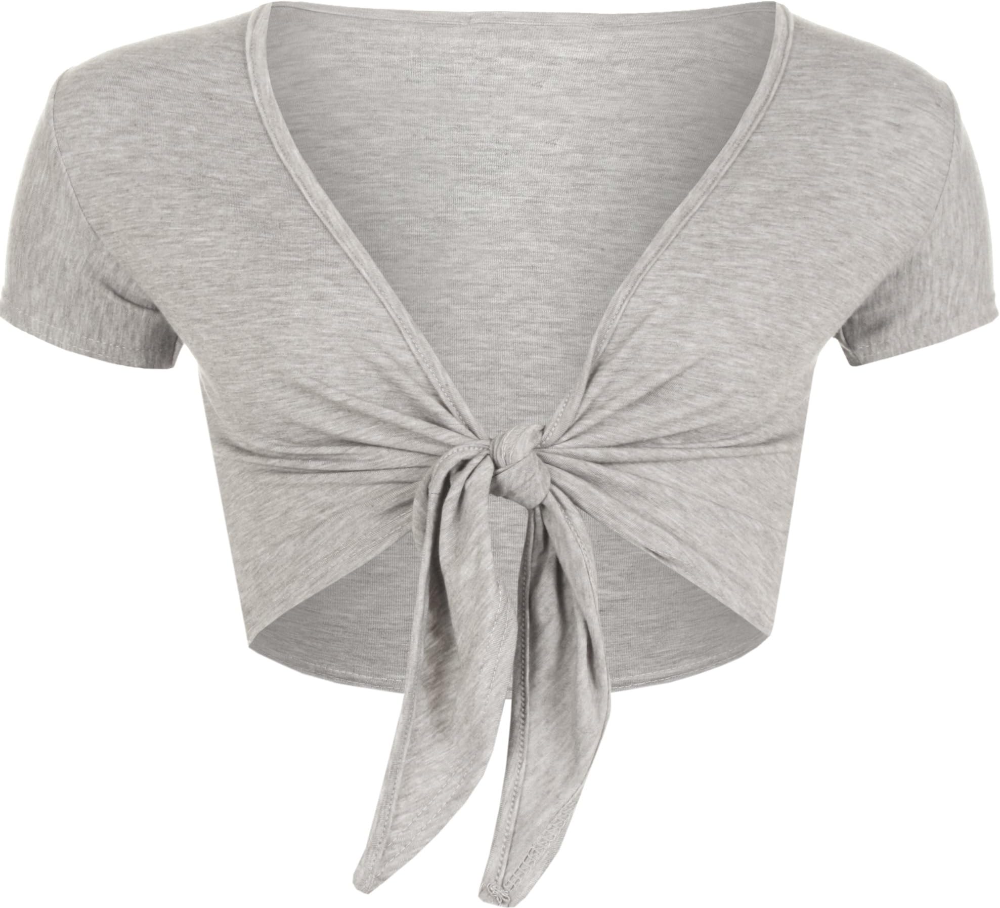 WearAll Ladies Casual Tie Up Crop Top Womens Short Sleeve Stretch Open Top Sizes 8-14