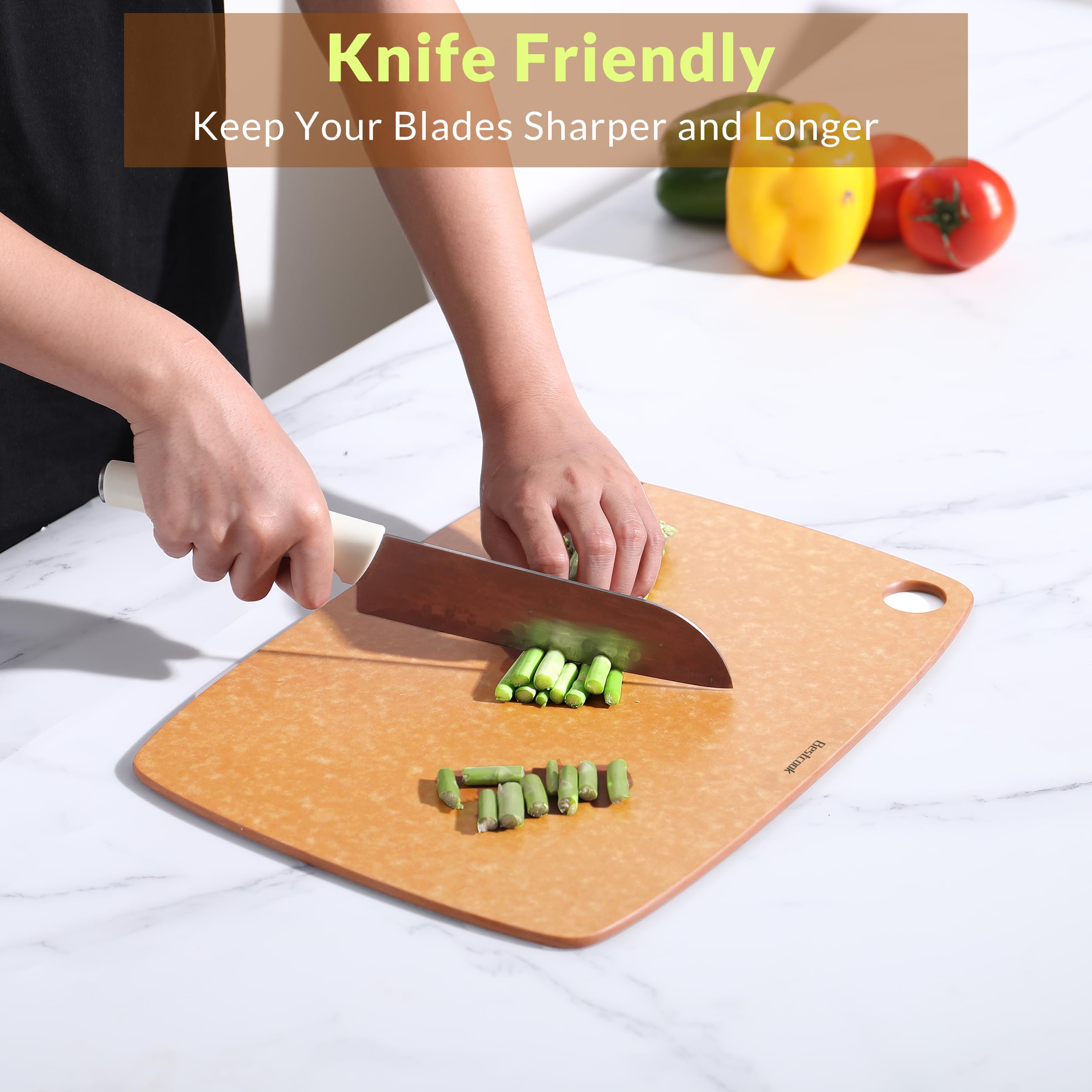 Tabla de cortar de fibra de madera para cocina, alta densidad, no porosa, sin BPA, tabla de cortar reversible, apta para lavavajillas, tabla de cortar apta para cuchillos para carne, pan, frutas, 17.3