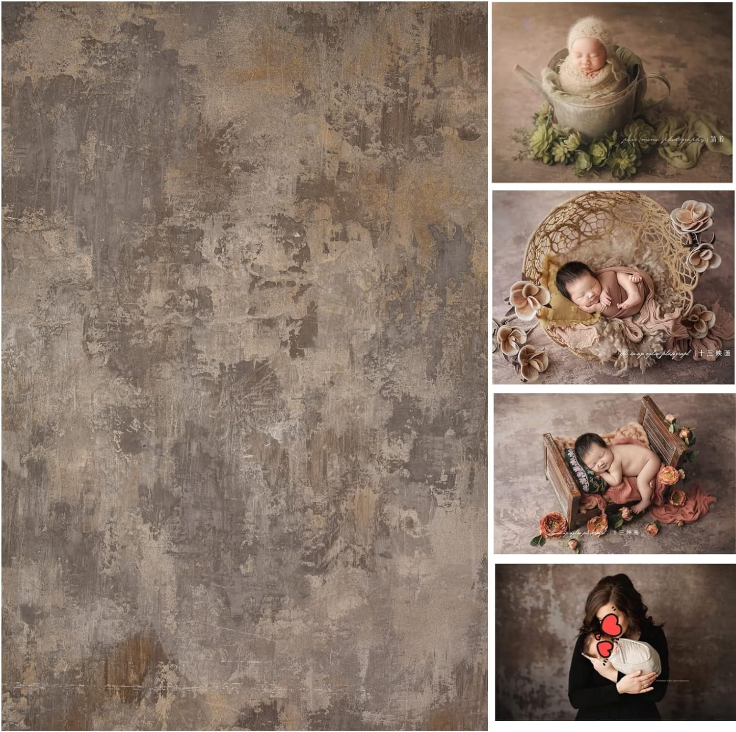 WaW Fotohintergrund Stoff 2x3m Grau Braun Shabby Mottled Beton Fotostudio Hintergrund Fotografie Rustic Vintage Porträt Fotoshooting