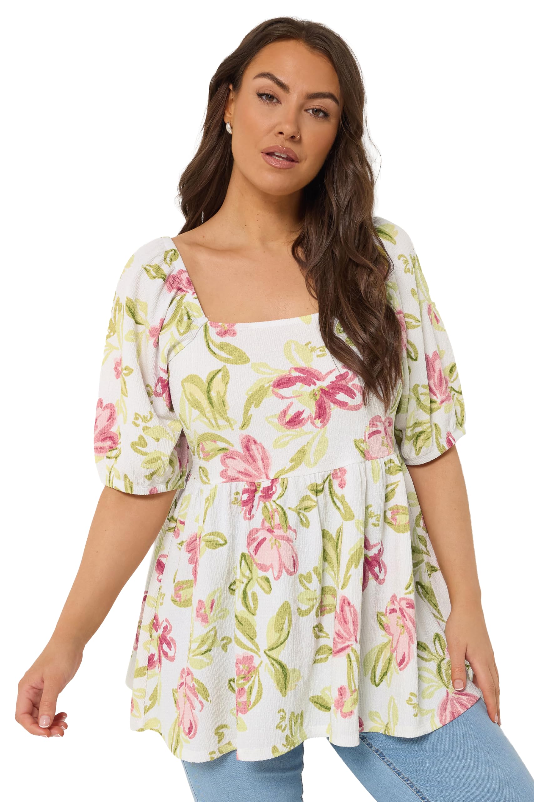 Yours Women's White Curve Floral Peplum Top - Plus Size Curve
