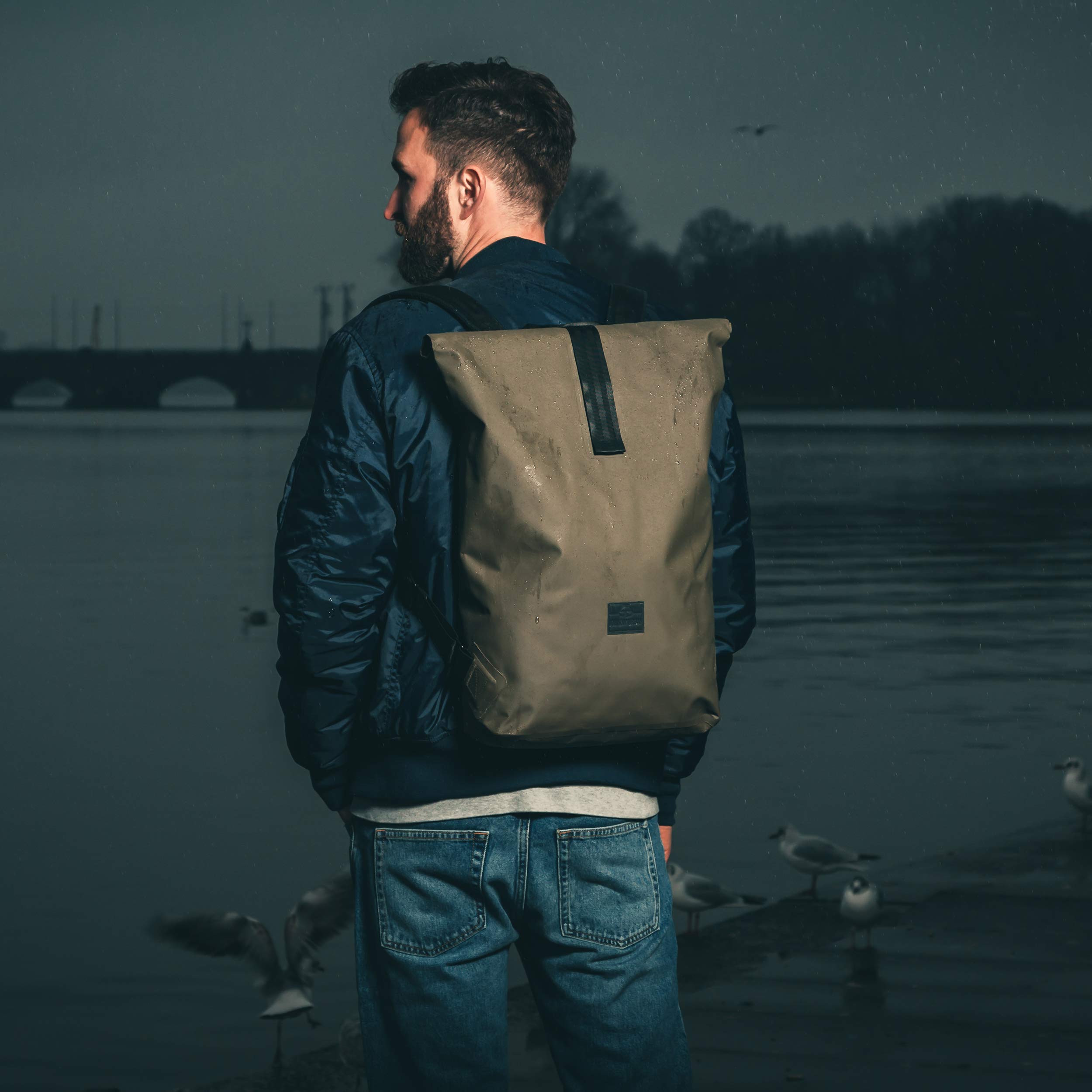 Roll Top Backpack Waterproof Women & Men Olive Green JOHNNY URBAN