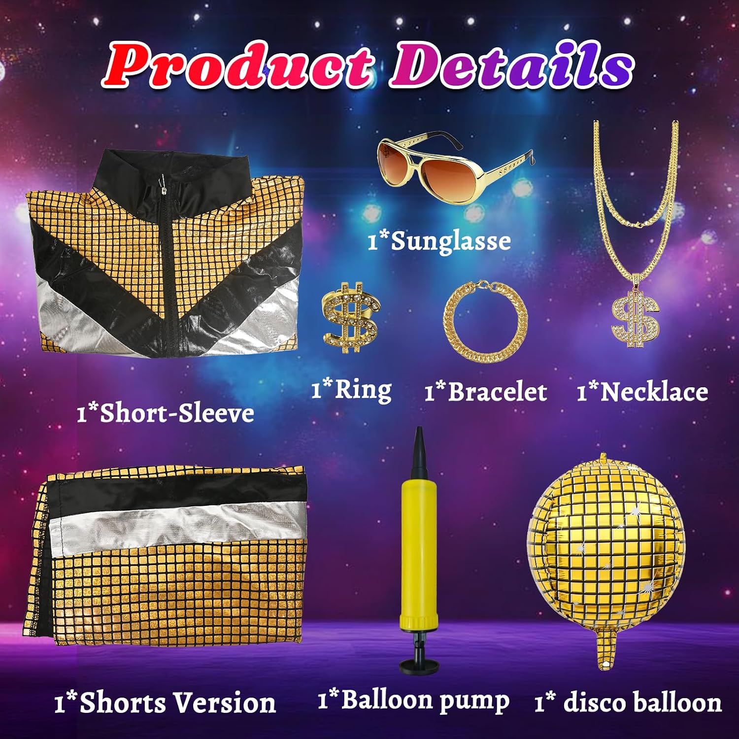 80s 90s Disco Outfits for Men Women, Retro Hip Hop Outfit Set with Accessories, Disco Costume for Couples Party
