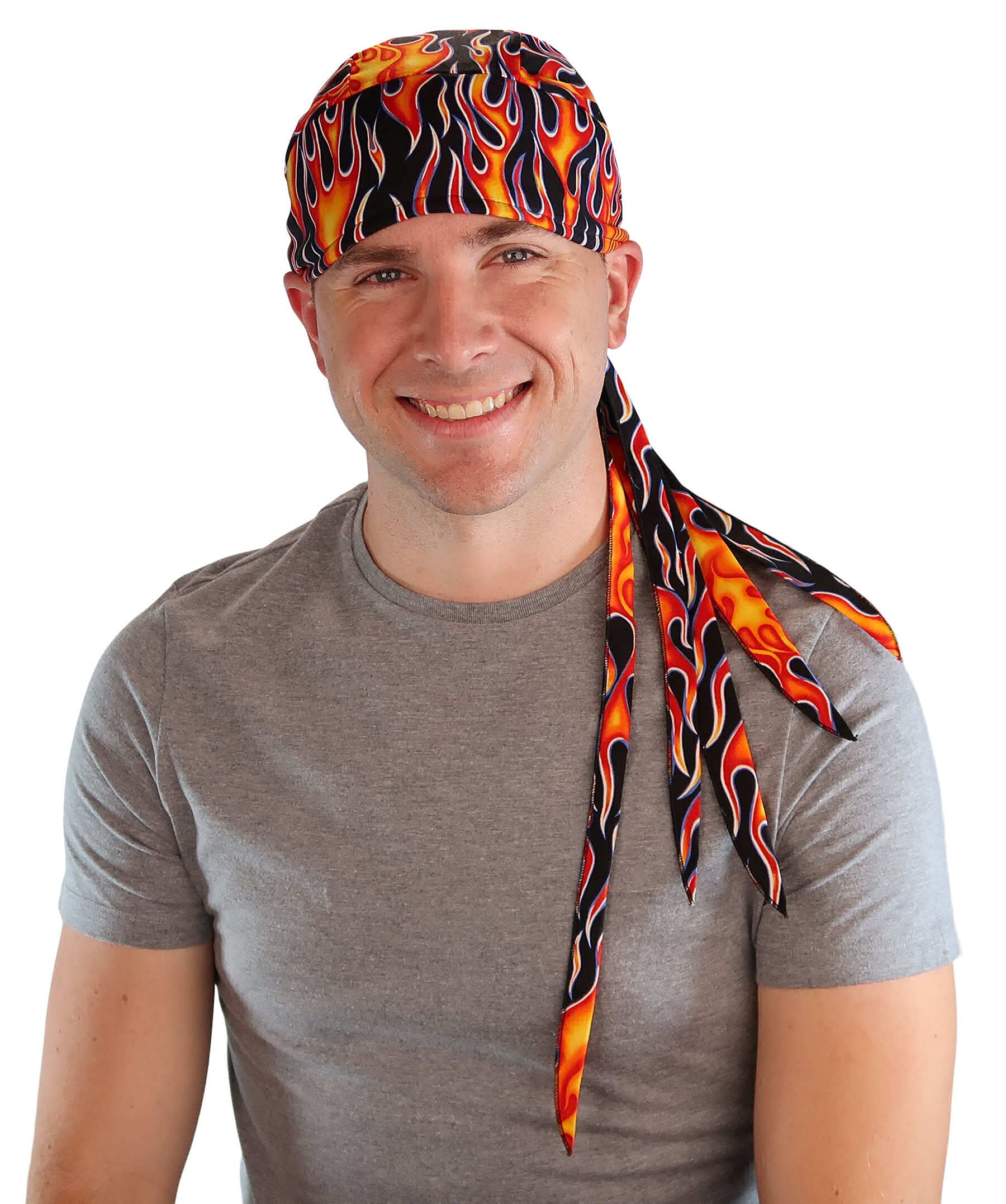 Sparkling EARTH Hot Rod Flames Nomad 10 Tail Skull Caps - American Made Skull Caps Doo Rags Do