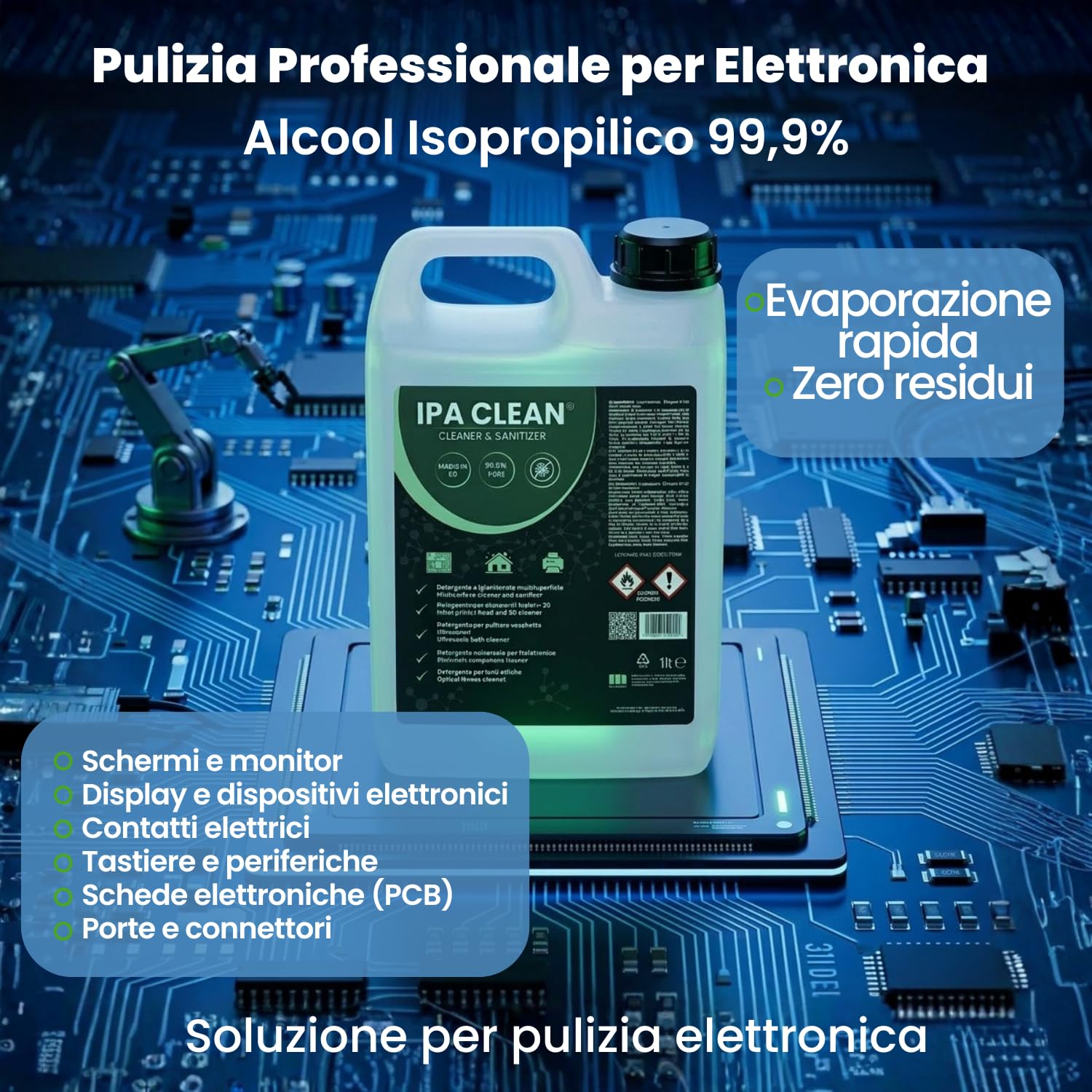 IPA CLEAN Pulizia Elettronica 10L (2x5L) – per Foto e Videocamere, Monitor, Display, PCB e Contatti Elettrici – Evaporazione Rapida Senza Residui – Alcool Isopropilico 99,9%, Isopropanolo