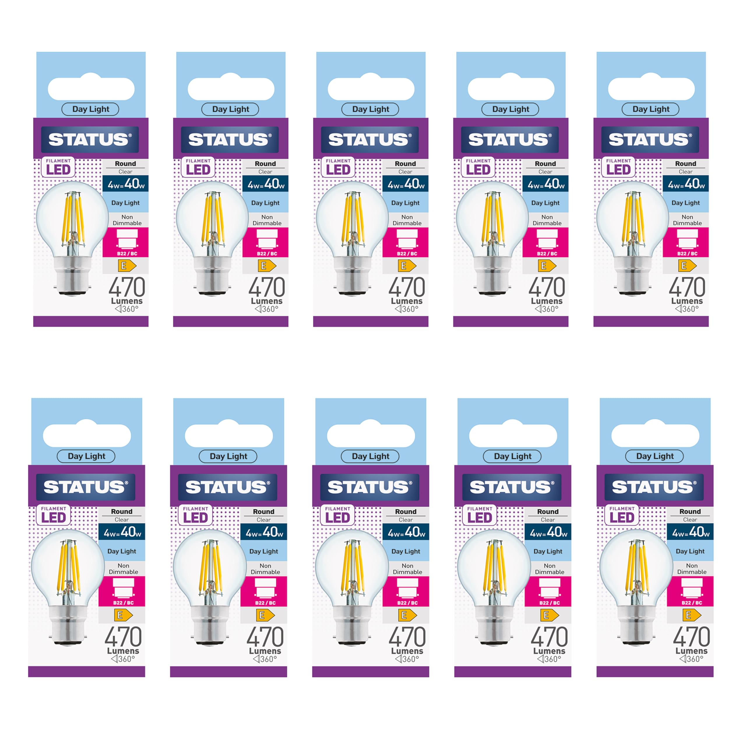 Status 4w (=40w) BC Round Filament Daylight LED Light Bulb