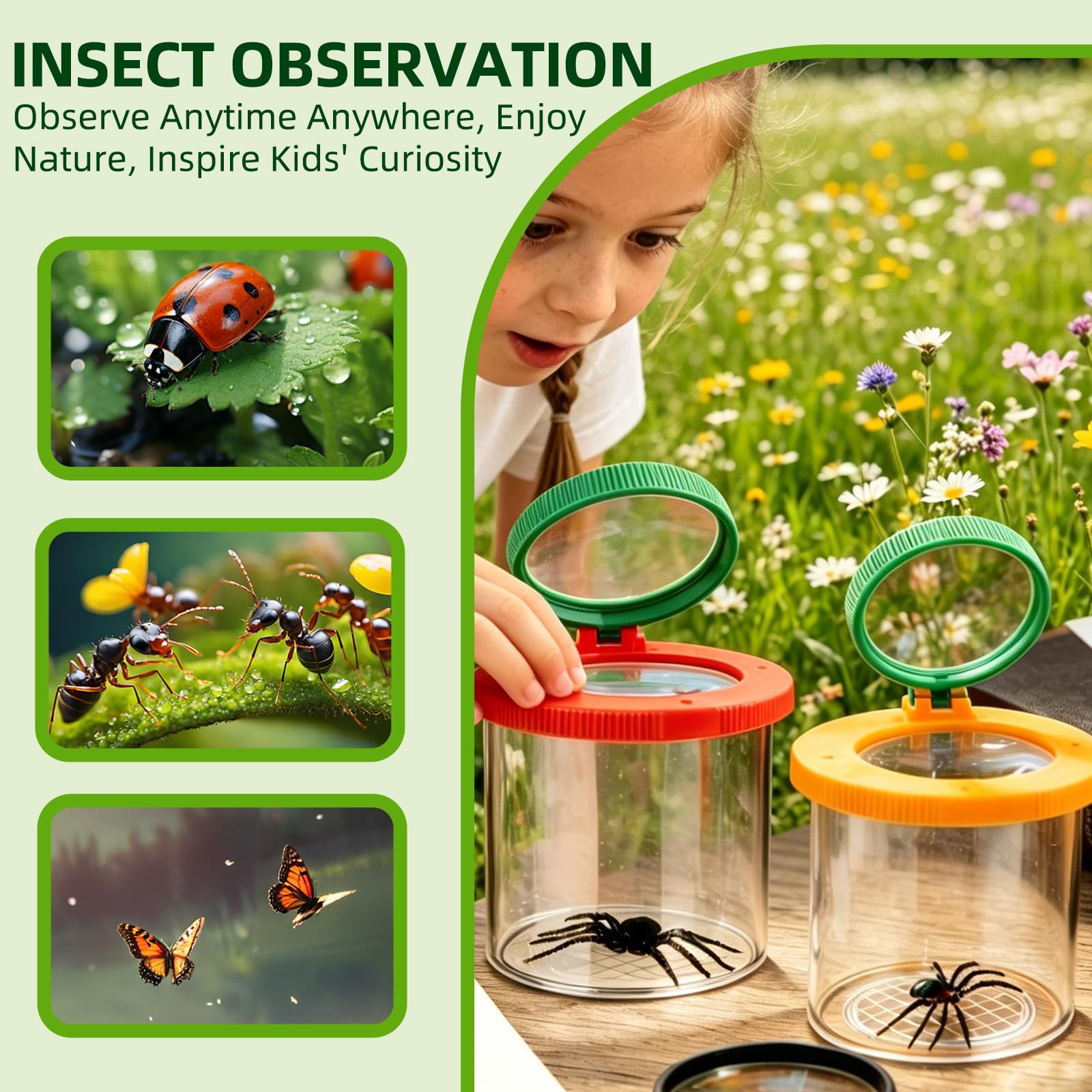 Becherlupen für Kinder, 2 Stück Becherlupe Set,Entdecker Set mit Insekten Beobachtungsbox,Becherlupen für Kinder Lupenbecher Insektenfänger,Geschenke für Junge und Mädchen - Forscherset für Kinder