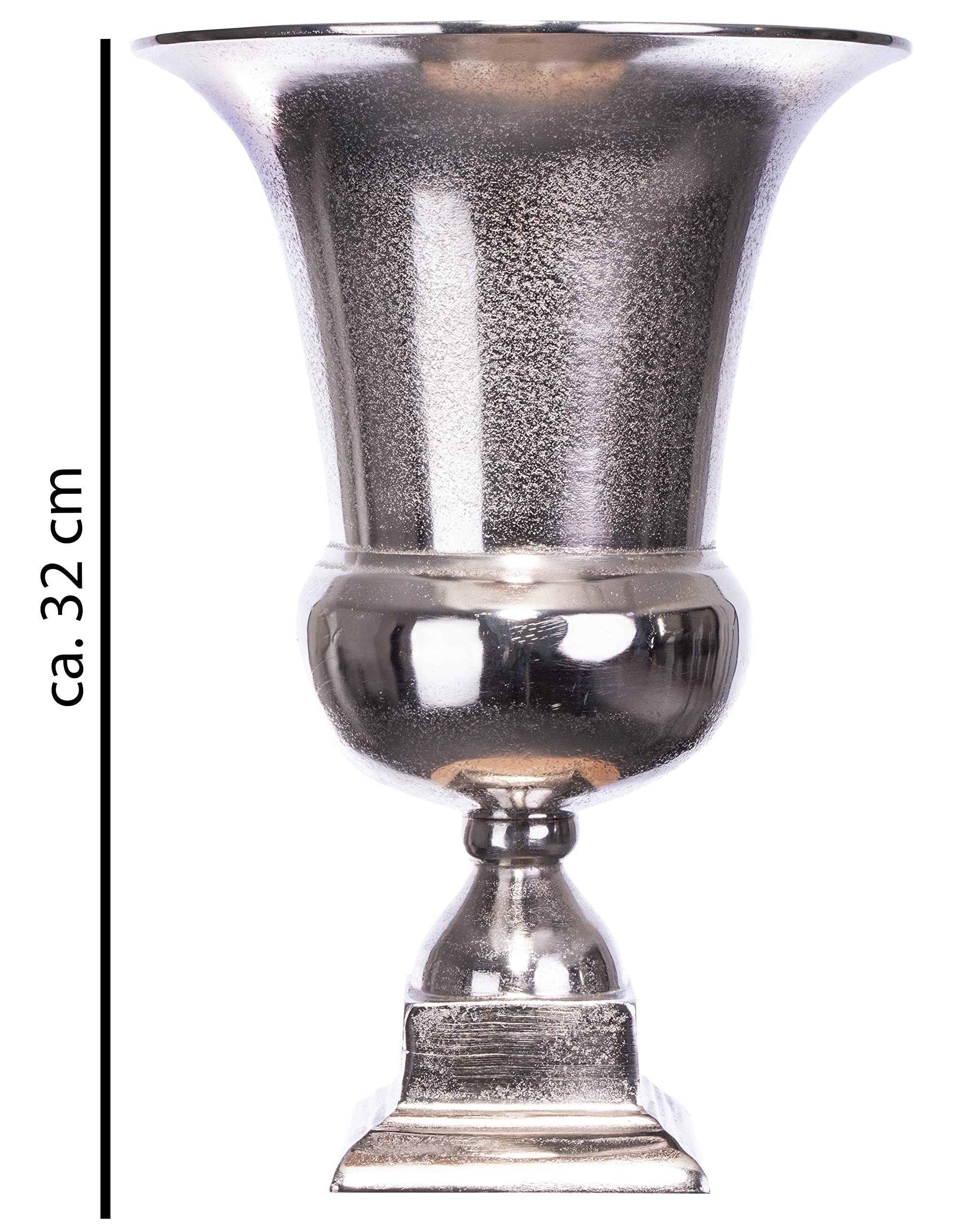 Brandsseller Jarrón decorativo de aluminio | 32,0 cm de alto (apertura: Ø 24 cm) | Copa | Plata