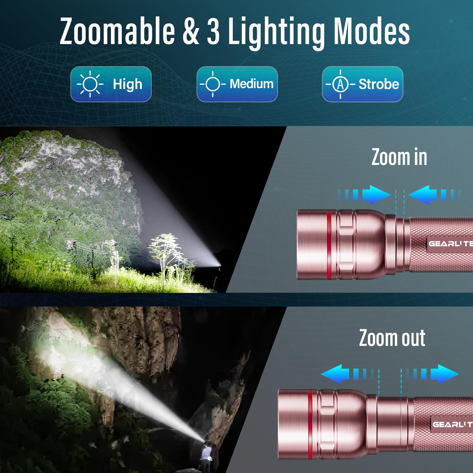 GEARLITE Torcia ricaricabile, 2000 lm, a LED, super luminosa, messa a