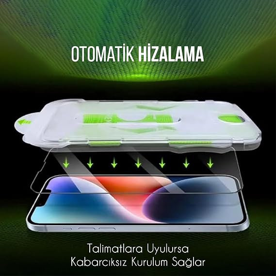 BABYLON Apple iPhone 15 Compatible with Alignment Apparatus and Extra Strong Screen Protective Glass Against Strokes That Leave Absolutely No Dust Under the Glass While Installing