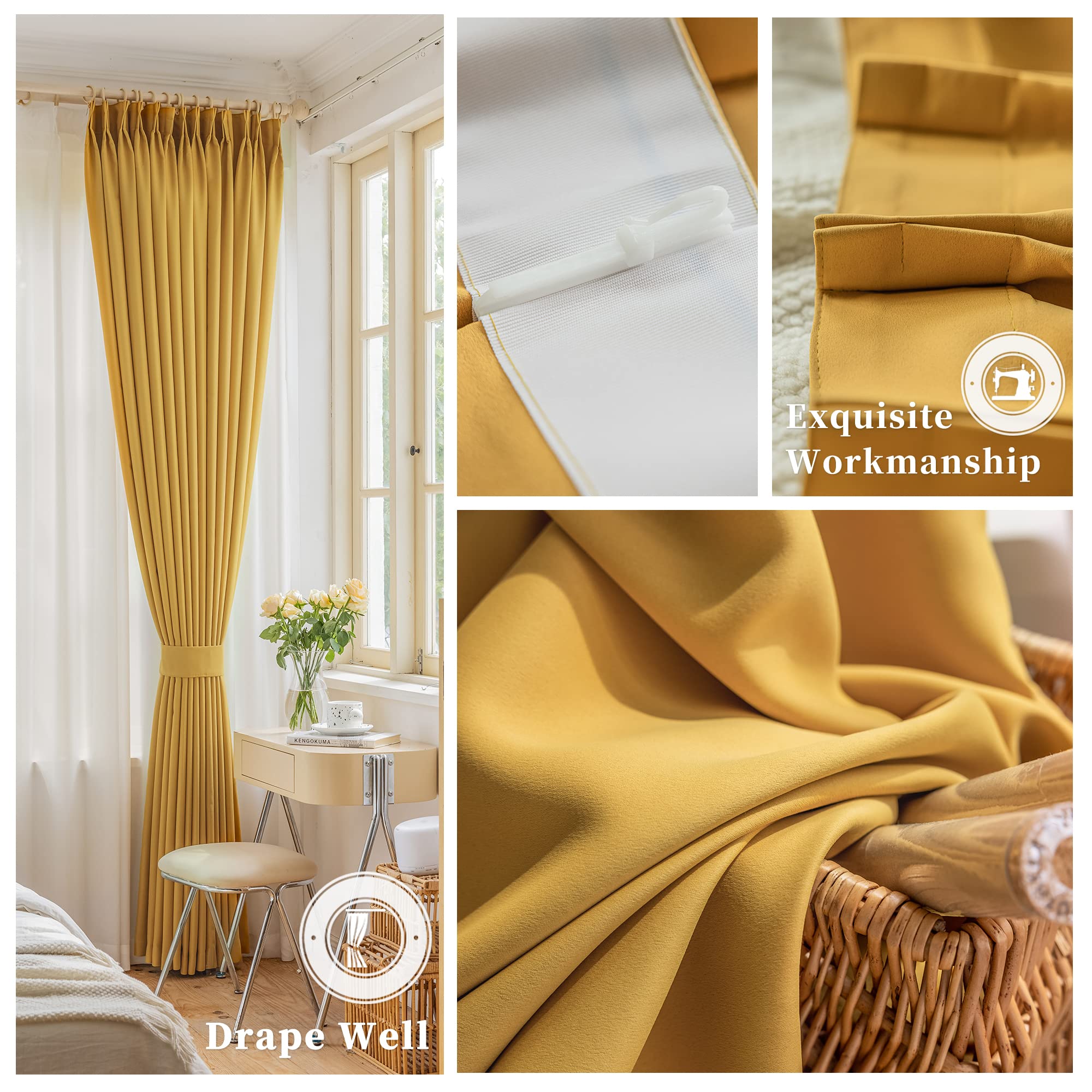 イエロープリーツカーテン Amazon｜ピンチプリーツカーテン タイバック付き 寝室用 トリプル織り