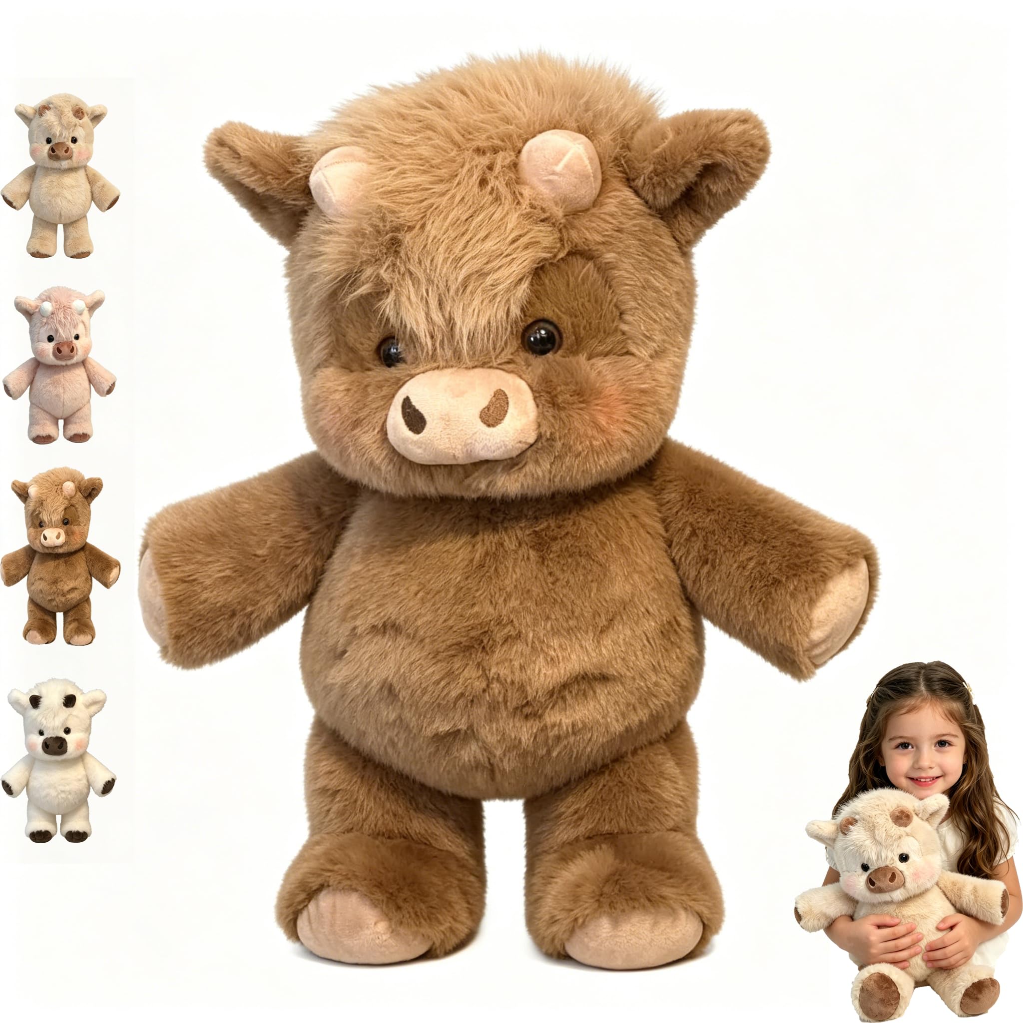 Running Plushies, Soft Cute Running Pink Highland Cow Plush, Interactive Moving Legs Stuffed Animals for Stress Relief for Decor Gift Desk Companion (C-Brown Highland Cow, 17.7IN) — image 1