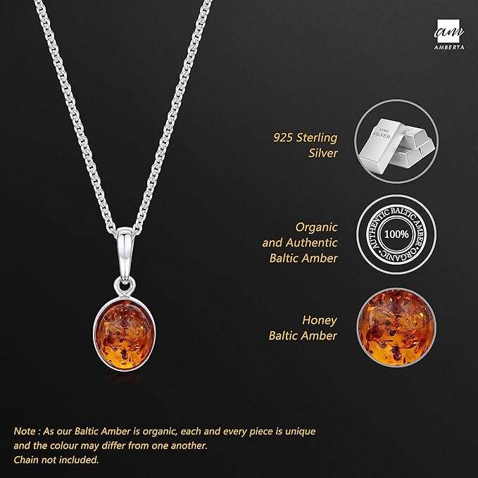 Amberta Sieraden - Echt 925 Sterling Zilver Hanger voor Vrouwen - Zilveren met Amber Ovaal Vorm Symbool - Honing Barnsteen