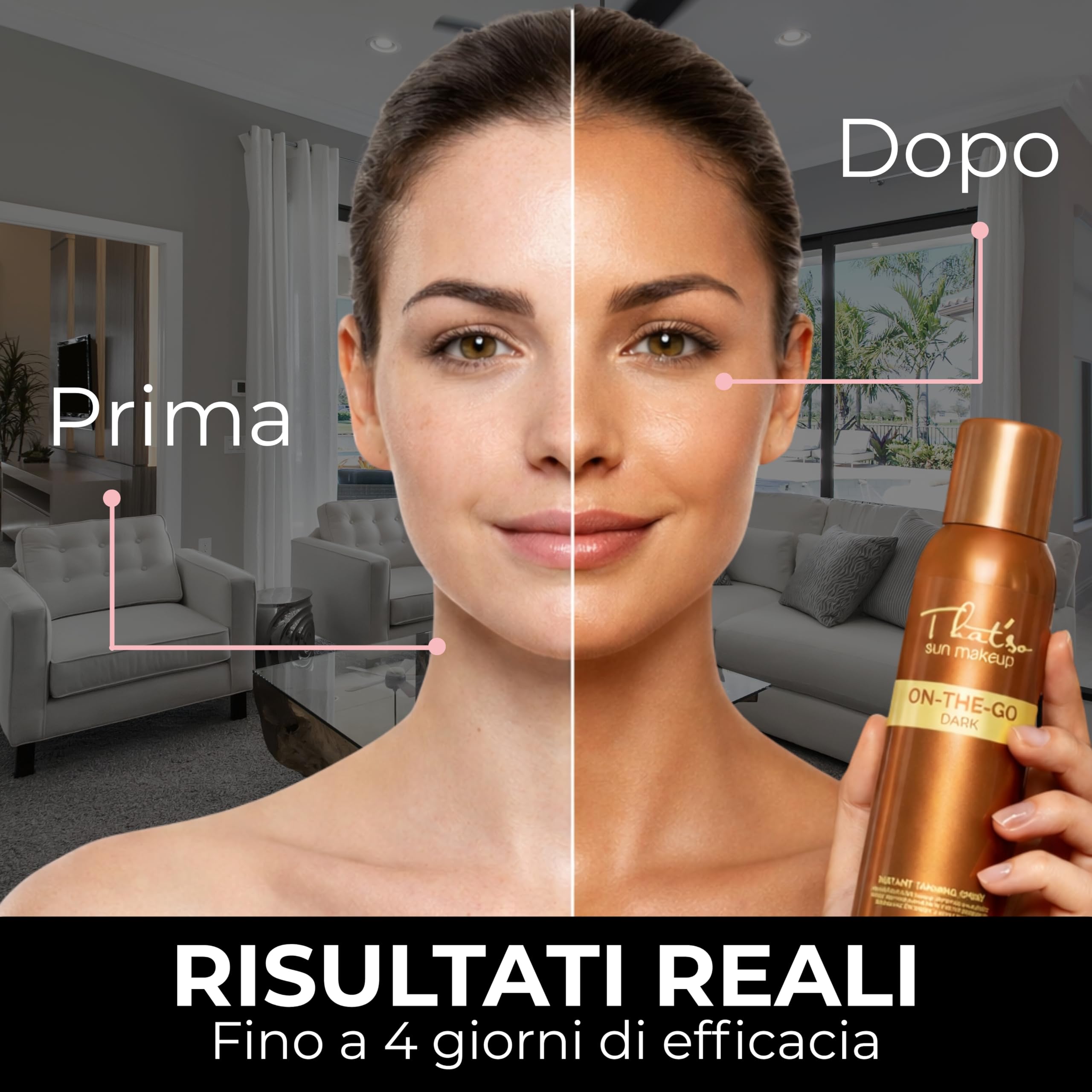 That’so Spray Autoabbronzante Viso e Corpo 125 ml On The Go Dark Abbronzatura Istantanea Naturale Effetto Bronze, Lunga Durata, con DHA da Canna da Zucchero, Aloe Vera e Peptide Anti-Età