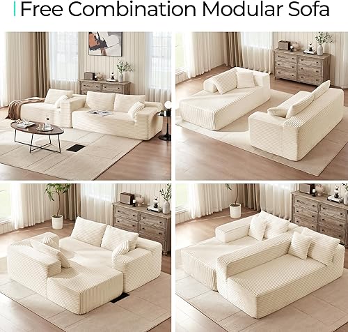 Miniatura 3 de LINSY HOME Sofá modular con diván de gran tamaño, sofás seccionales de pana de felpa para sala de estar, dormitorio, sofá sin hueso en forma de L,