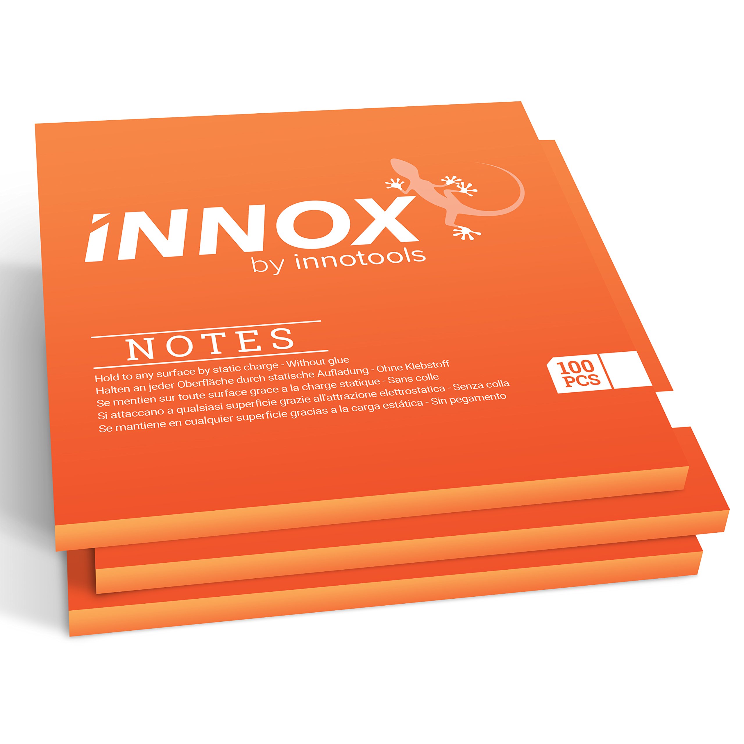 Electrostatic self-Adhesive Sticky Notes – Post it Everywhere: Stick to Any Surface Without Glue – Visualize Your Ideas, Move, Reorder – by innox Notes - Orange, 10x10cm, 300 Sheets