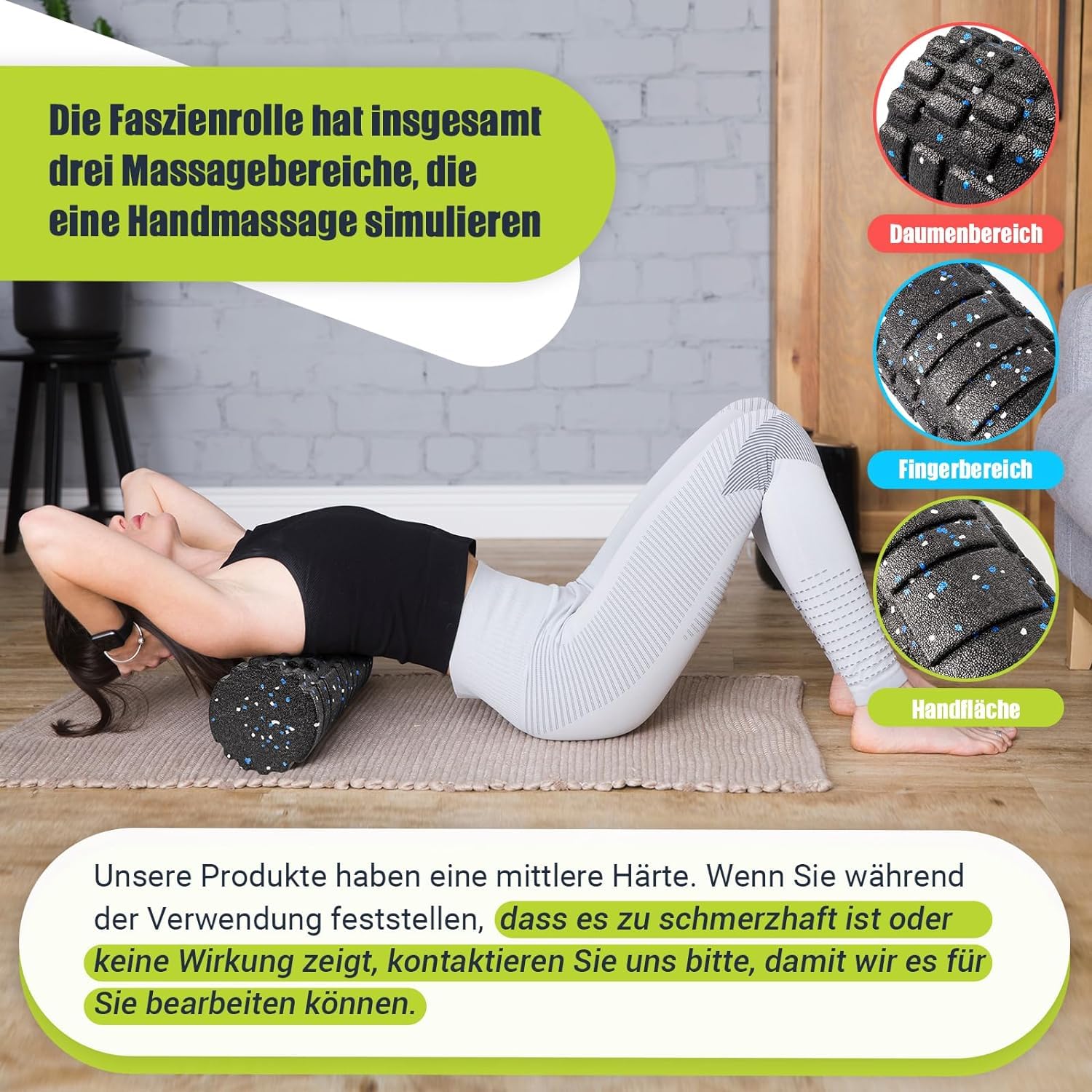 Wałek do masażu z masażem tekstury 3D, | 33 x 14 cm | Roller piankowy do twarzy o średniej twardości do rozluźnienia powięzi mięśni, tkanki łącznej