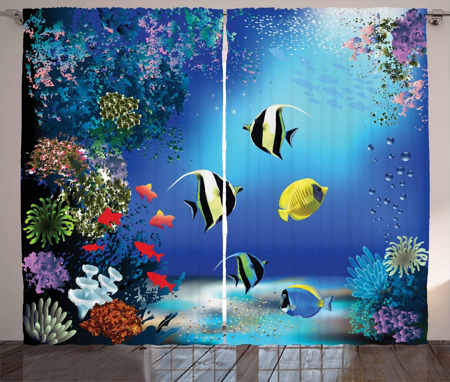 Blасk Frіdау - 40% оƒƒ Ambesonne Underwater Curtains, Tropical Undersea Scene of Colorful Fishes Swimming in The Ocean Coral Reef Exotic Waters Print, Living Room Bedroom Window Drapes 2 Panel Set, 108" X 108", Blue Navy