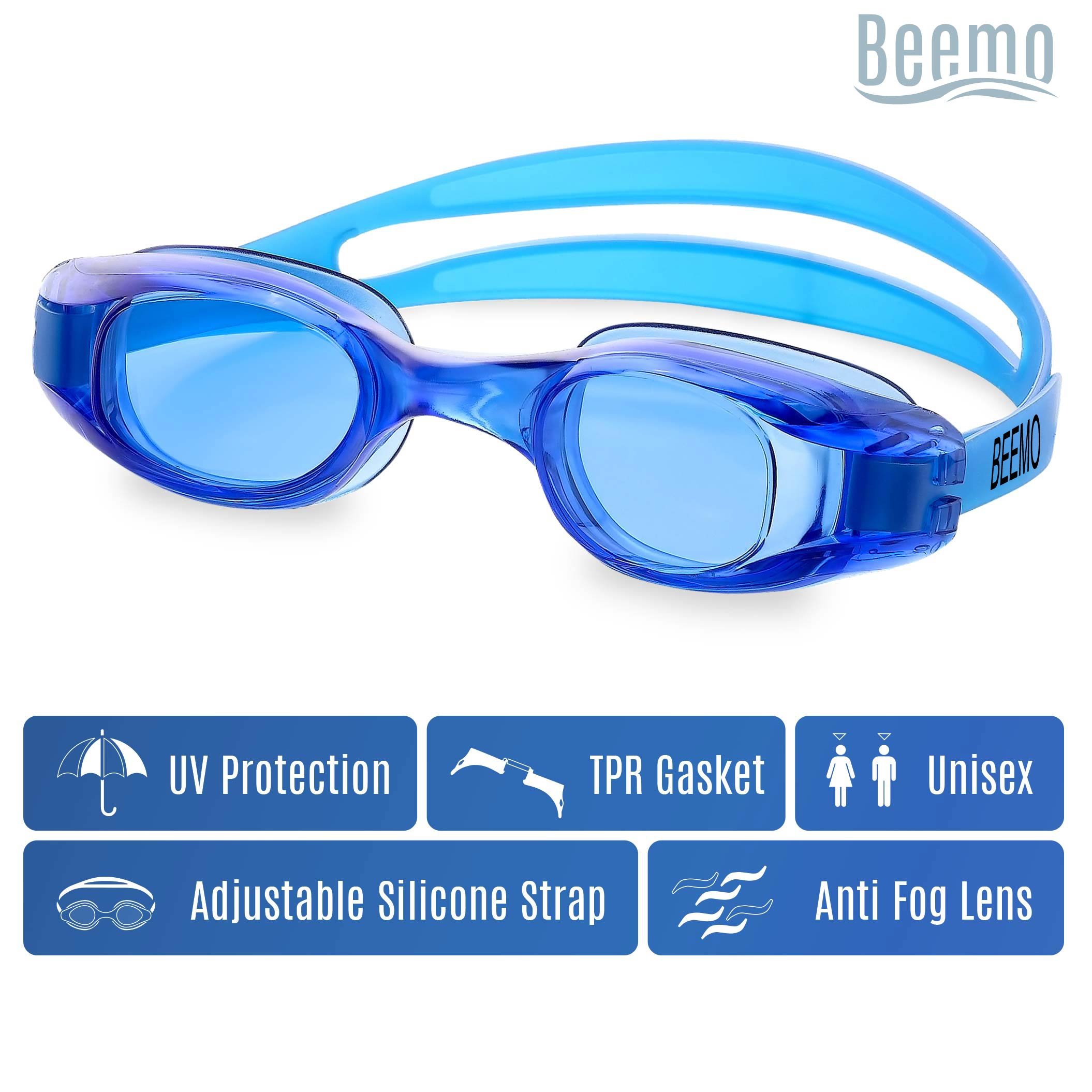 BEEMO Swimming Goggles for Adults - Pink - Universal Leak Resistant Eye-Socket Fit, Ultra UV Protection, Fully Adjustable Latex Free Split Strap