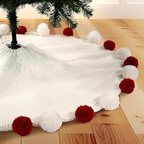 Miniatura 8 de WBHome - Collar para árbol de Navidad, ajustable de 28 pulgadas, punto de cable, punto grueso rústico, decoración navideña, anillo de árbol de Beige