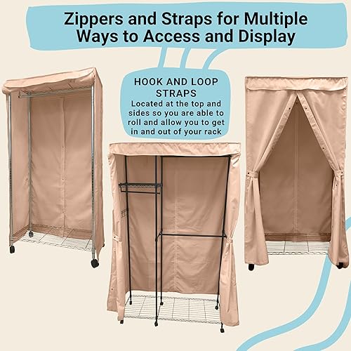 Vista 17 de Formosa Covers Funda portátil para estante de ropa – Protege tu ropa del polvo, mantiene tu habitación organizada en azul glaciar (solo la funda)