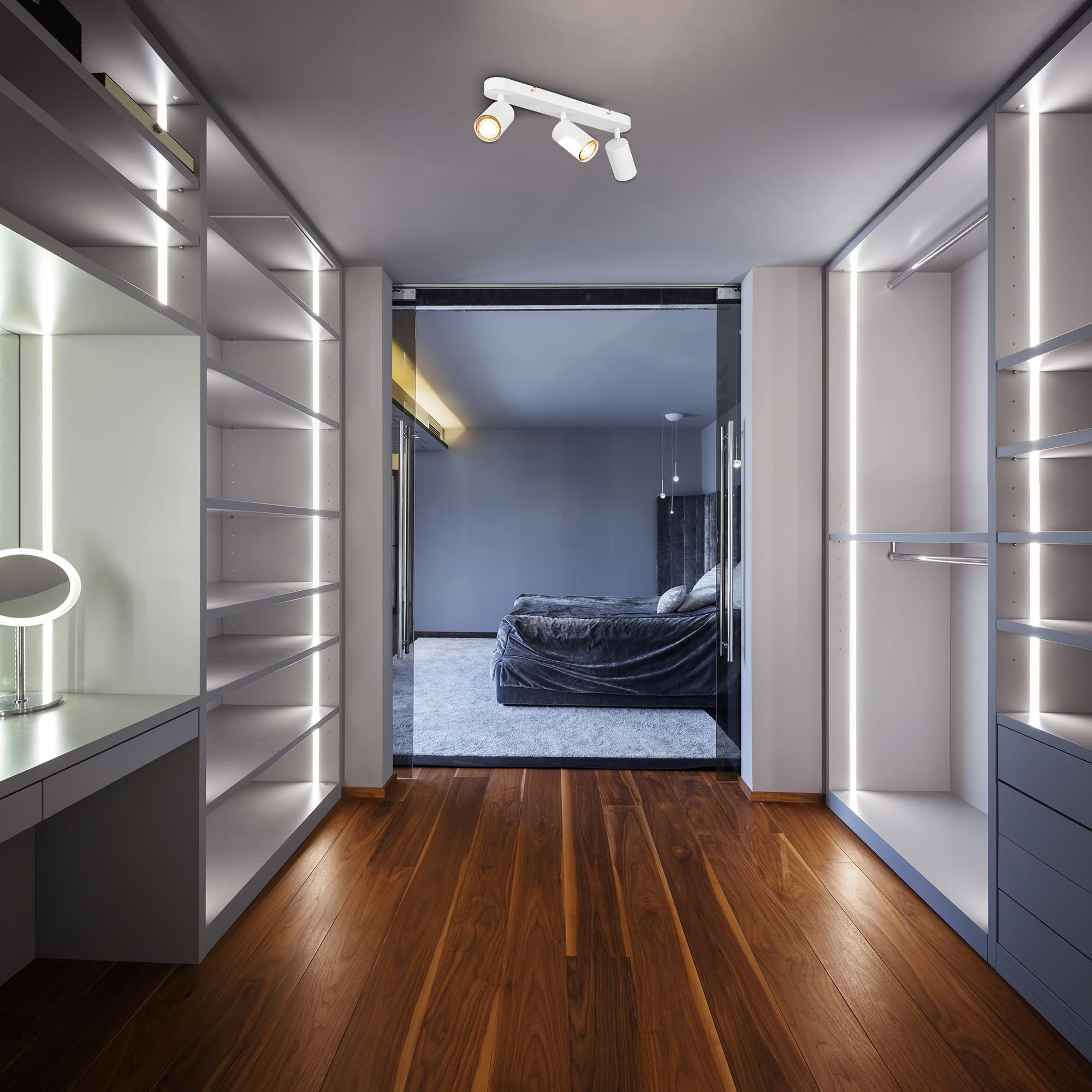 B.K.Licht - Lámpara de techo 3 luces, Metal Blanco, GU10 máx 3x9W, 60x90x390mm, Sin Bombillas, IP20, Iluminación Dirigida, Diseño Moderno Blanco