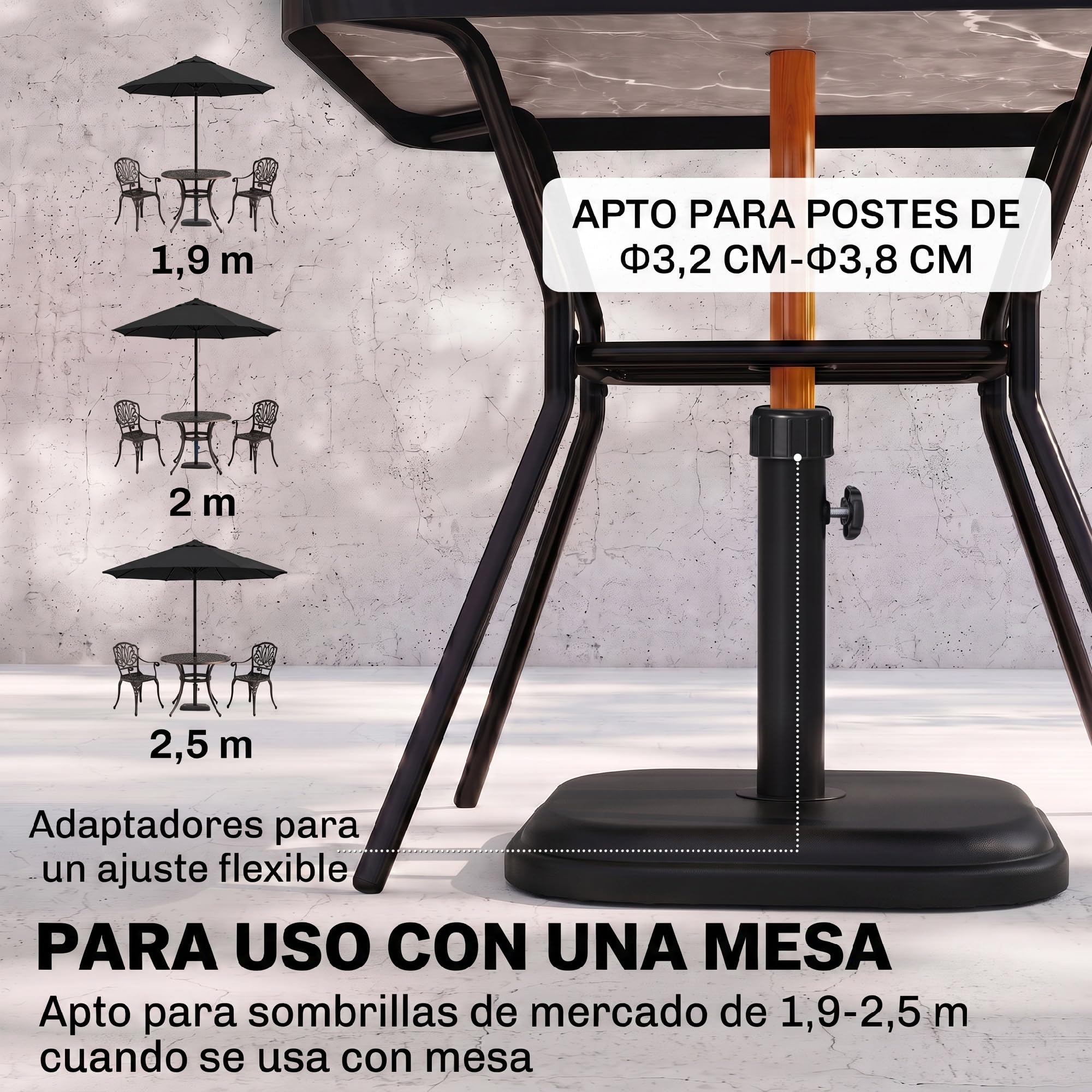 Outsunny Base de Sombrilla de Jardín Peso 11kg Ø32-38 mm 36x36x31 cm Negro | Soporte para Parasol de Cemento, para Mástil, para Terraza Patio Exterior