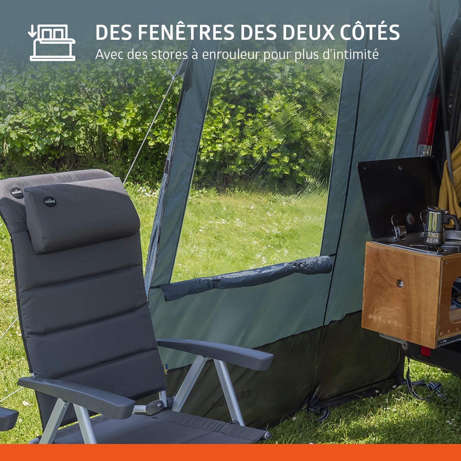 Campout Tente Hayon Voiture – Tente Coffre Camping – 3000 mm Étanche – Espace Abrité Supplémentaire – INCL. Poteaux d’Auvent – Hauteur 175–190 cm