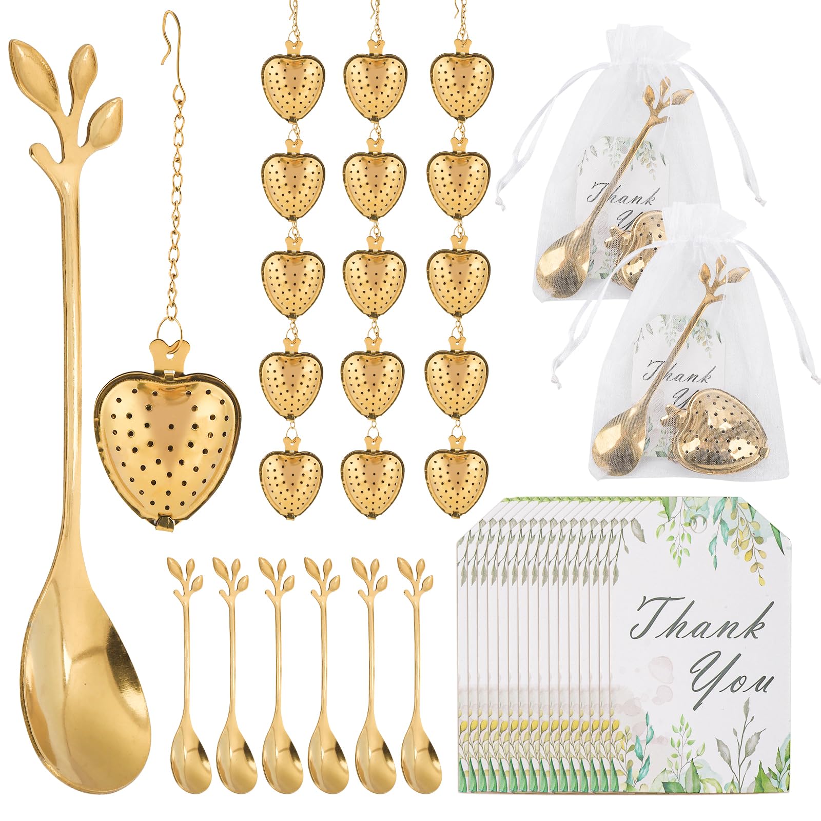 Infuseur à thé cœur doré haut de gamme avec sachet organza pour réception