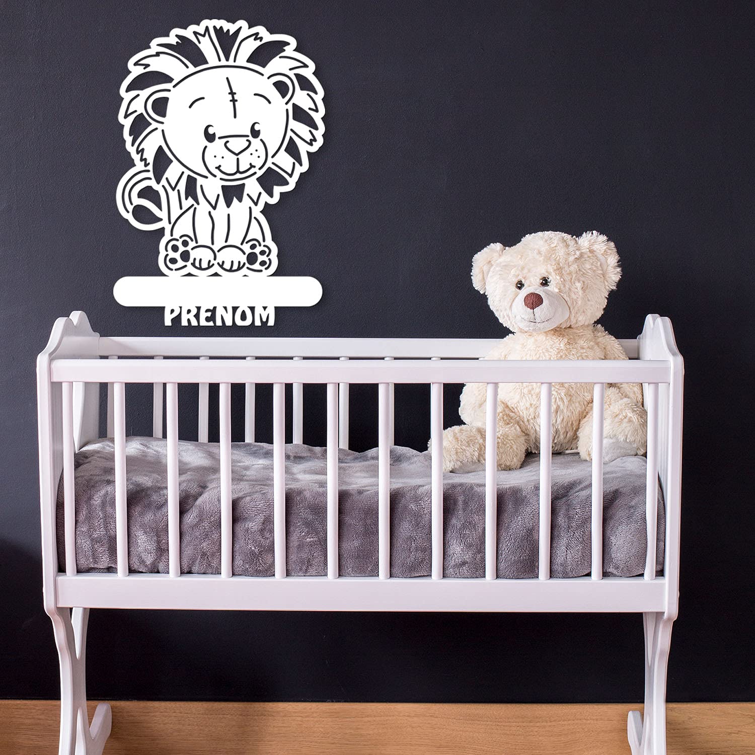 Lampe Led USB Murale En Bois Gravé - Veilleuse Déco Lion Avec Prénom Personnalisé Pour Garçons Et Filles - Idée De Cadeau Pour Anniversaires, Baptêmes, Naissance - Couleur Au Choix