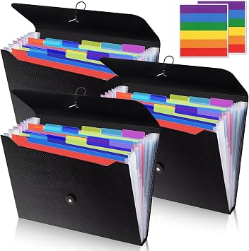 3 Pcs Accordion Folder 13 Pocket Expanding File Folder، Plastic Accordion File Organizer with Labels، Accordian Filing Folder، A4 Letter Size Paper Receipt Organizer for Office Home