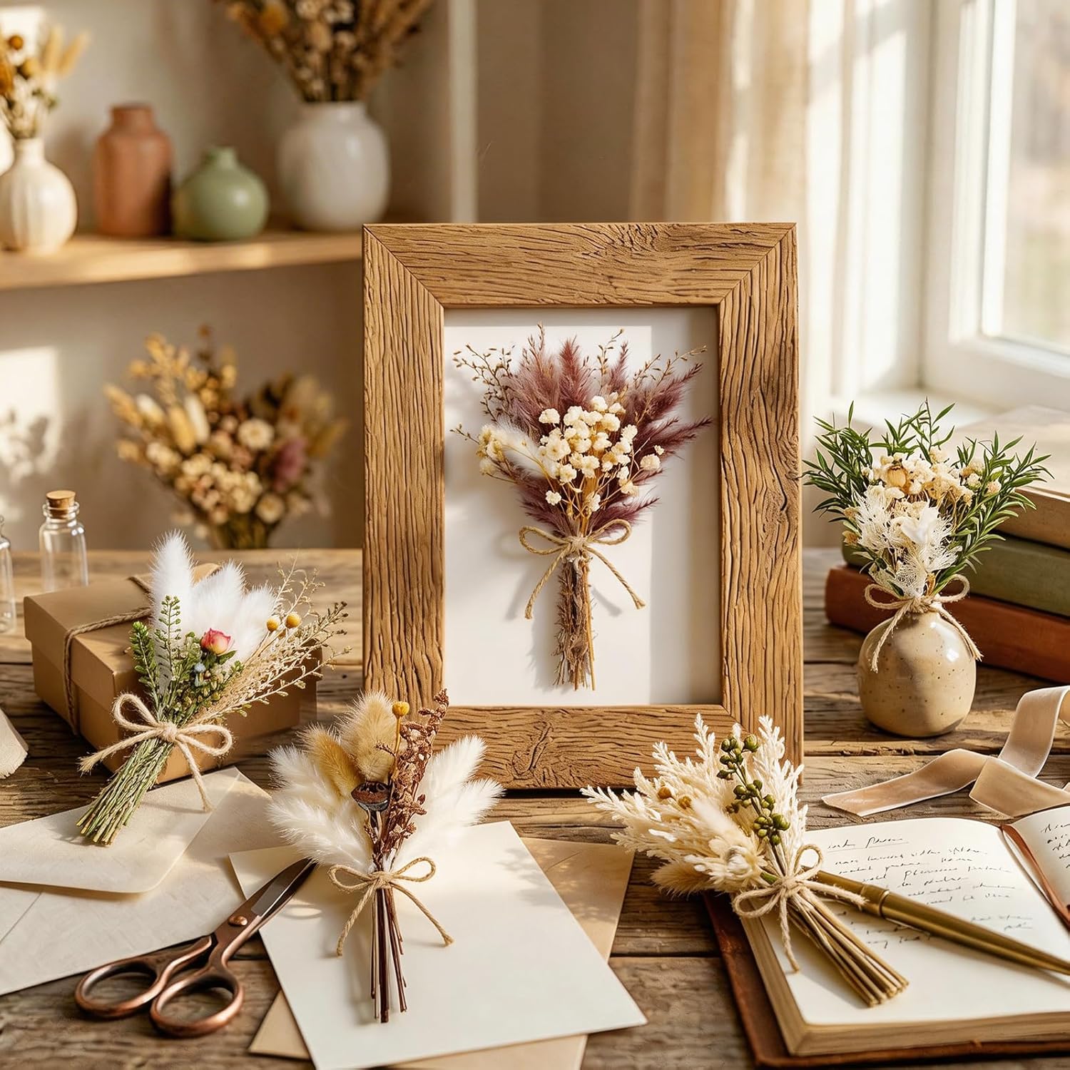 12/24PCS Handmade Dried Flower Bouquet with Stems Natural Dried Wildflowers 7.5 Inch Mini Dry Flowers for Vase Farmhouse Decor, Wedding Styling, Photography Props, Gift DIY(24pcs, Rustic)