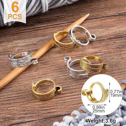 Miniatura 23 de ANCIRS Paquete de 4 anillos de ganchillo para dedos, anillo de tensión de ganchillo ajustable, soportes de dedo guía de hilo abierto de metal, 4