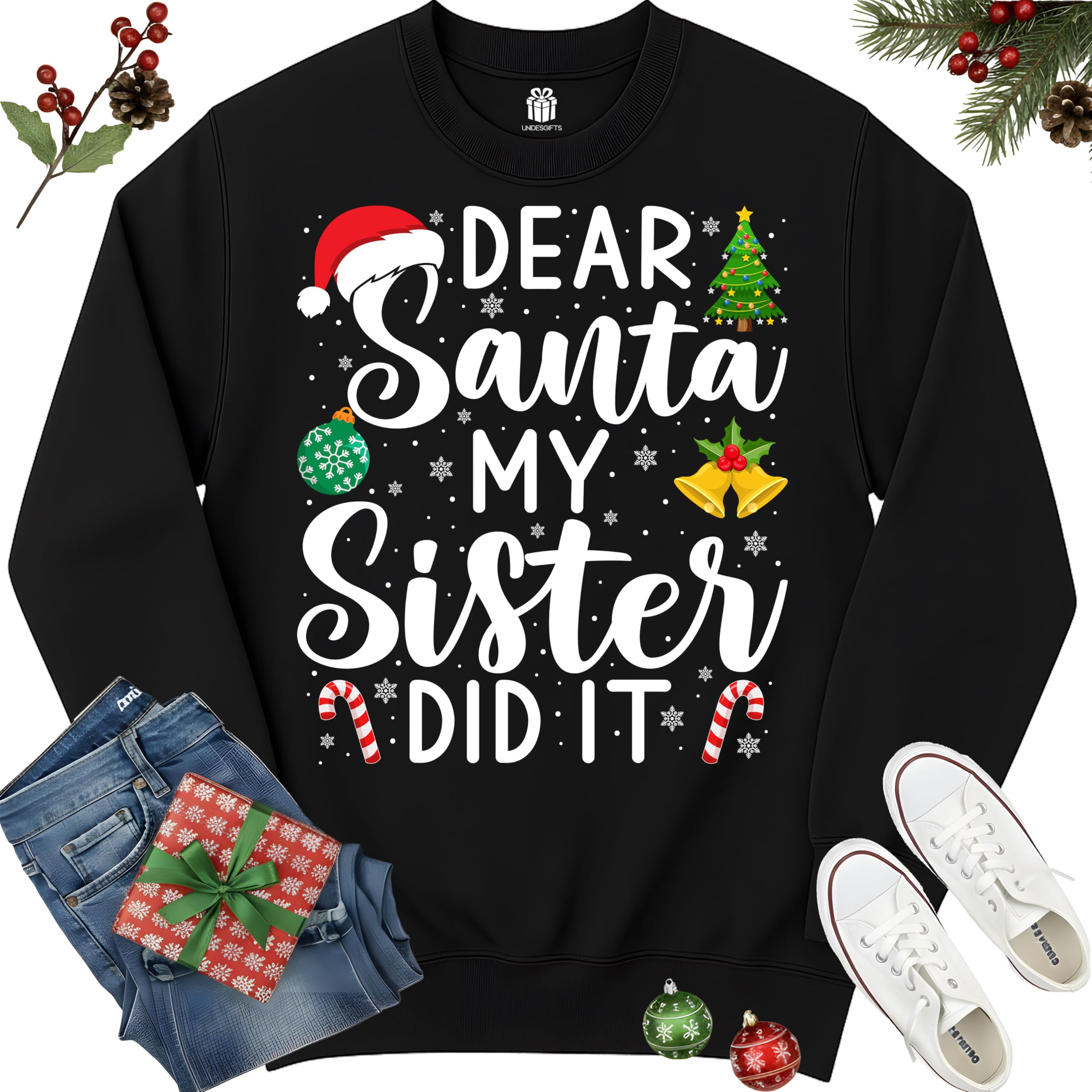 Dear Santa My Sister Did It Funny Christmas Matching Xmas Shirt for Youth Boys Girls Kids Toddler Son Daughter