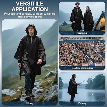 2 Pack Rain Ponchos for Adults Reusable,Thickened Portable EVA Waterproof Raincoats Survival Emergency Lightweight Duty Rain Coat with Drawstring Hood for Hiking Camping Fishing & Travel