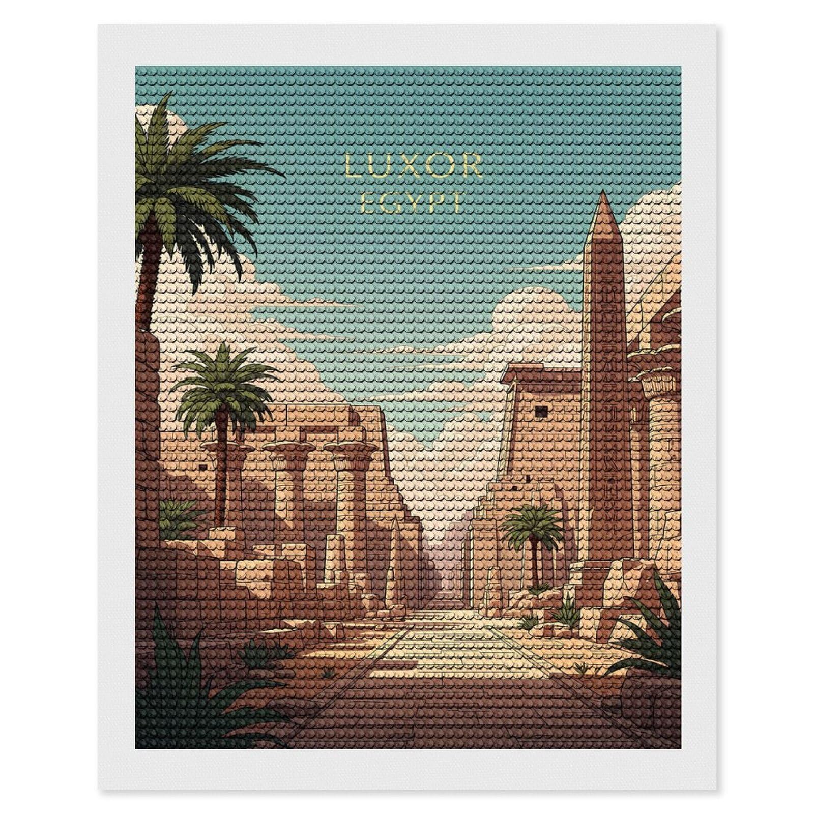 Junmoney Luxor Egypt Ancient Ruins Illustration Diamond Painting Kit 16"x20", Easy Handmade Project, Cosy Home Accent, for Craft Lovers, Holiday Gift Idea
