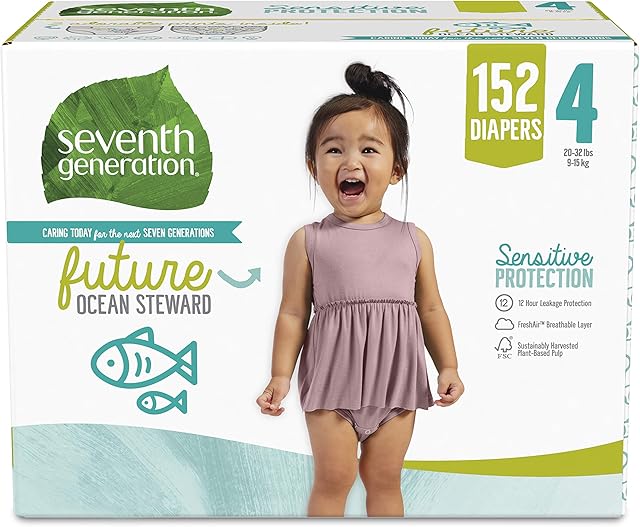 Seventh Generation Baby Diapers Sensitive Protection 152 count Size 4 Diapers Diapers Chlorine Free Size 4