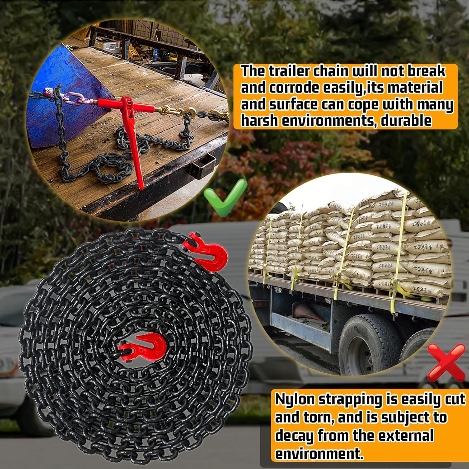 5/16" Binder Chain-20 Foot Trailer Safety Chain 4900 lbs Working Load,G80 Transport Binder Chain Chains with G70 Heavy Duty Hooks for Gooseneck Couplers,Tow Tie Down Truck Accessories